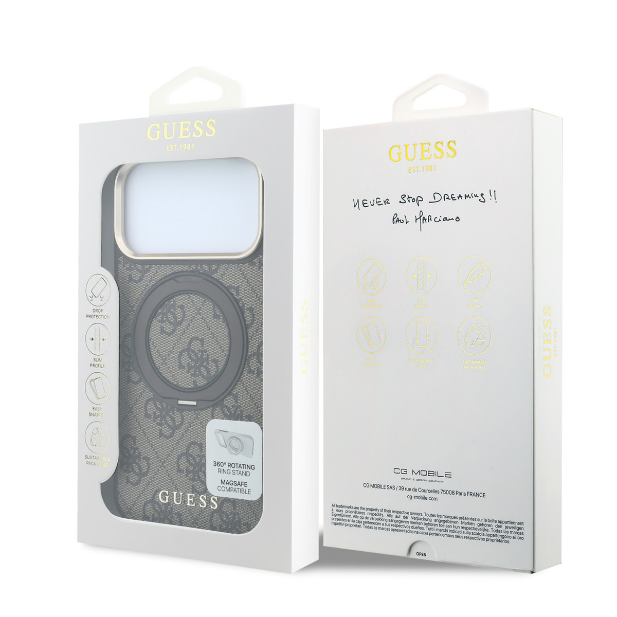 GUESS iPhone 18 Pro Max Case hard shell - MagSafe - 360-degree ring stand - 4G - PU - classic logo Bruin - detail 3