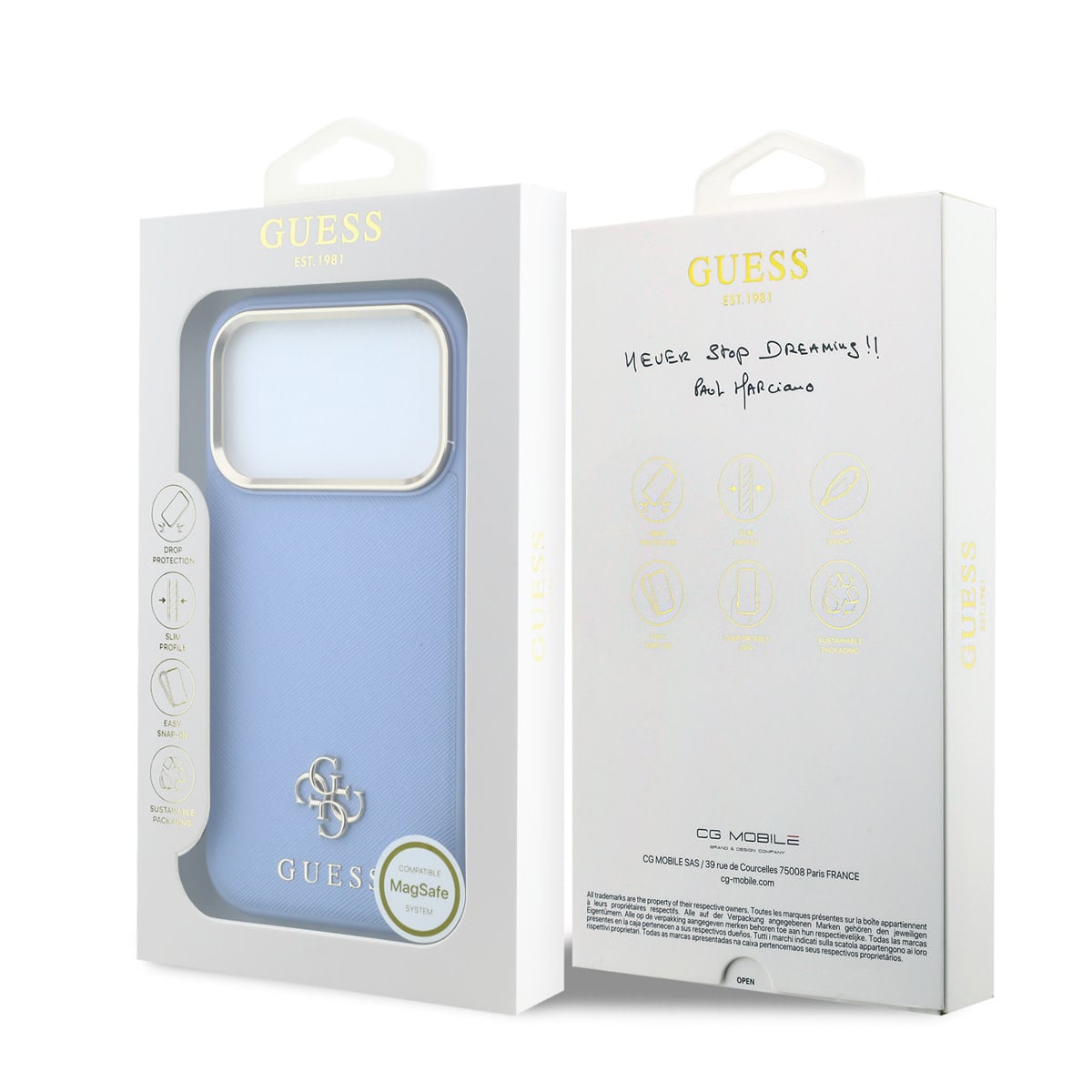 GUESS iPhone 18 Pro Max Case hard shell - MagSafe - Saffiano - small 4G - Classic Lichtblauw - detail 7