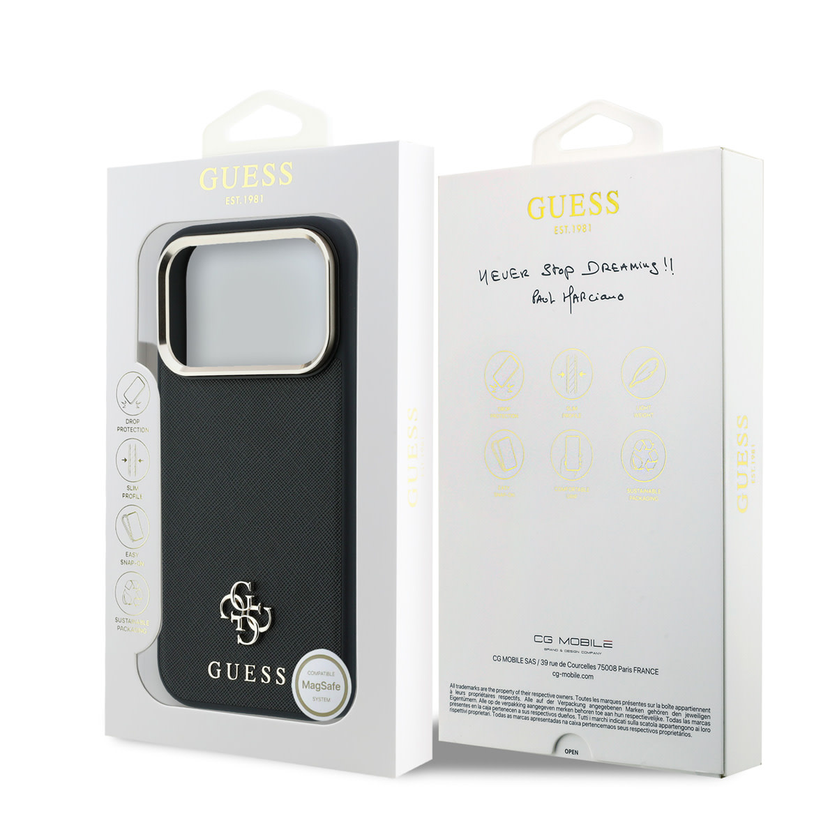 GUESS iPhone 18 Pro Max Case hard shell - MagSafe - Saffiano - small 4G - Classic Zwart - detail 7