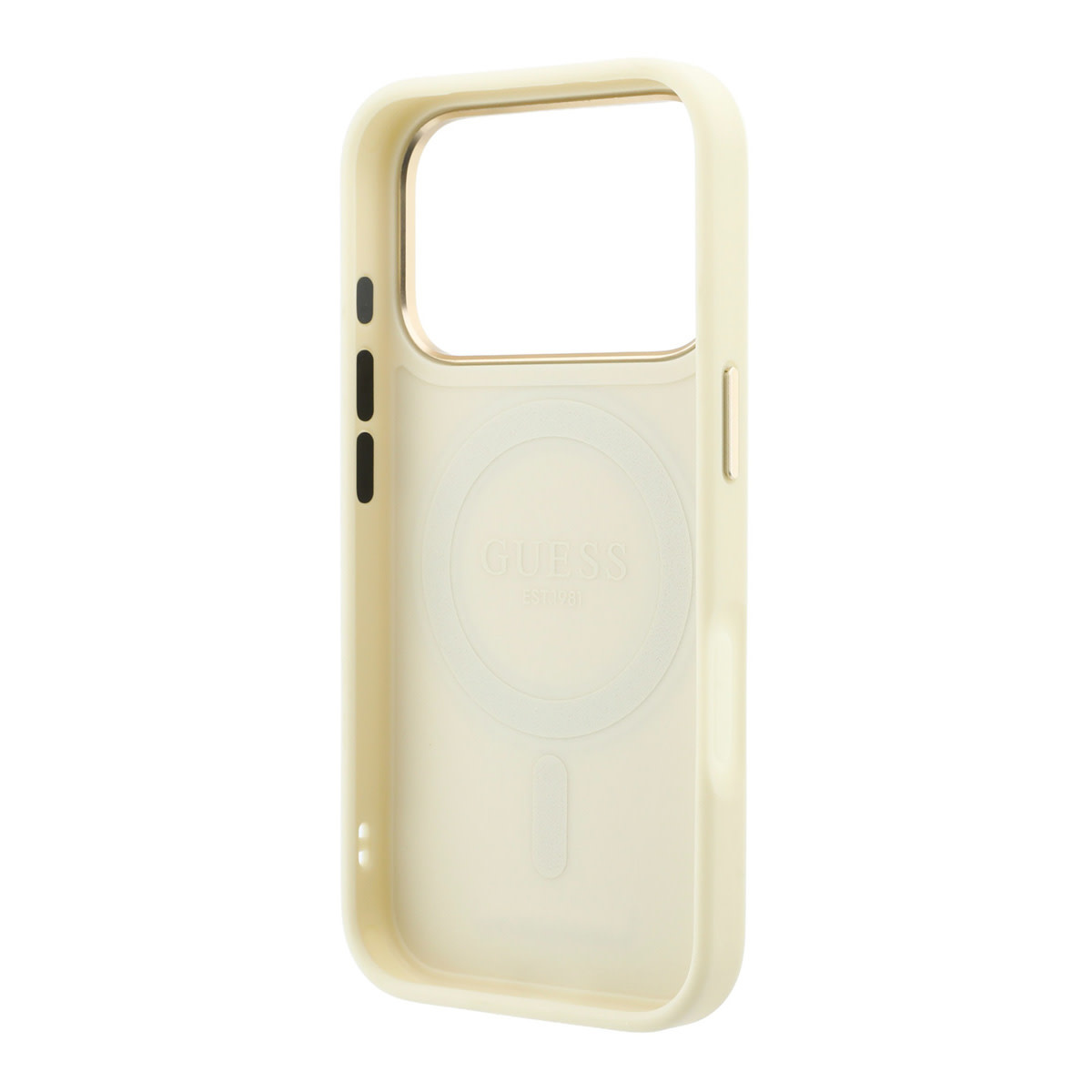 GUESS iPhone 18 Pro Max Case hard shell - MagSafe - 360-degree ring stand - grained PU - classic logo Beige - detail 5