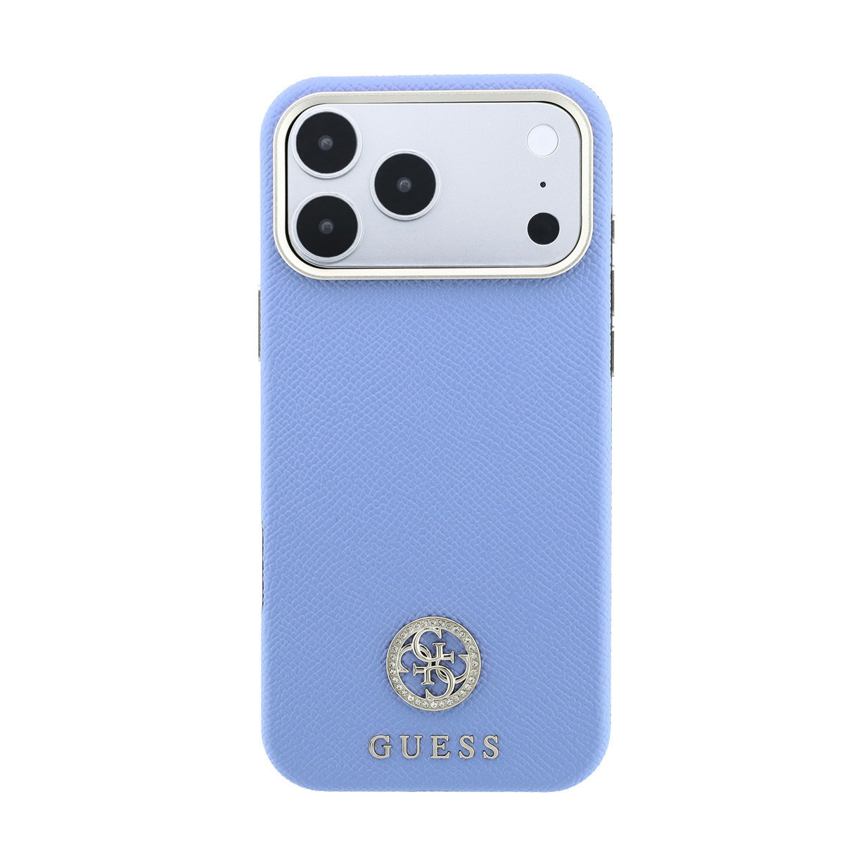 GUESS iPhone 18 Pro Max Case hard shell - MagSafe - SW - grained PU - round rhinestone logo Lichtblauw - detail 5