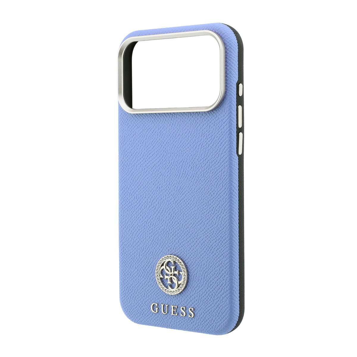 GUESS iPhone 18 Pro Max Case hard shell - MagSafe - SW - grained PU - round rhinestone logo Lichtblauw - detail 6
