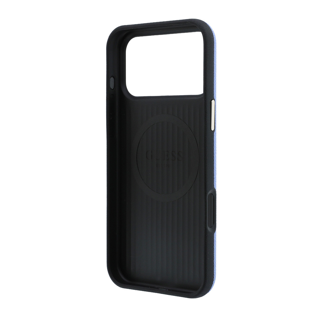 GUESS iPhone 18 Pro Max Case hard shell - MagSafe - SW - grained PU - round rhinestone logo Lichtblauw - detail 4