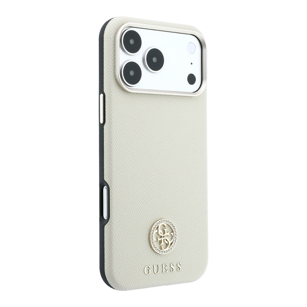 GUESS iPhone 18 Pro Max Case hard shell - MagSafe - SW - grained PU - round rhinestone logo Beige - detail 3