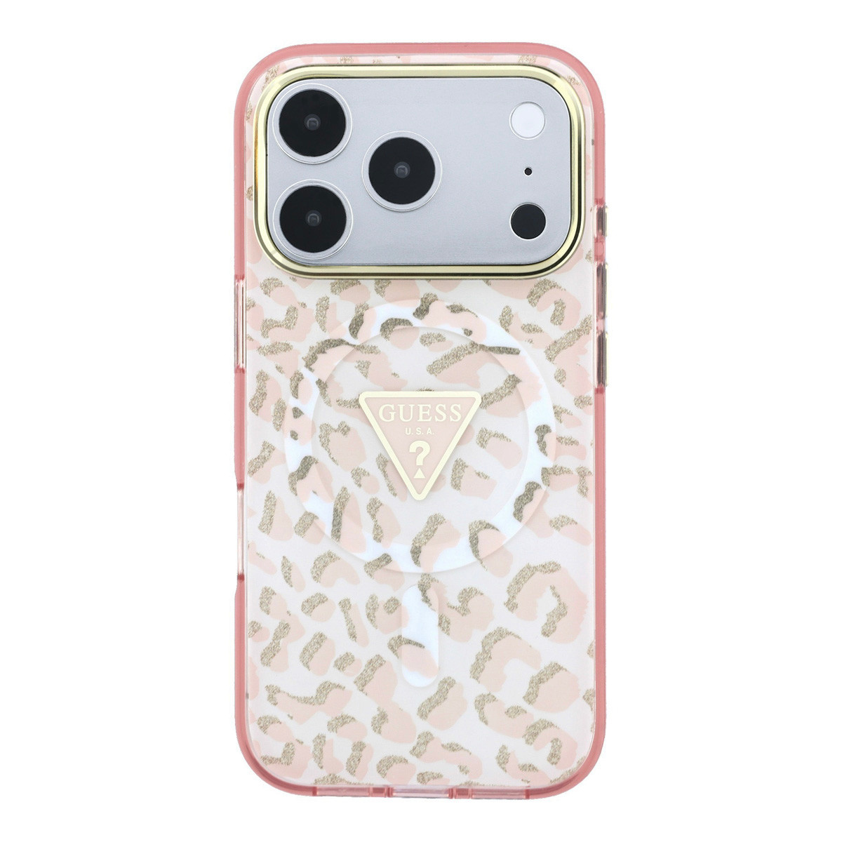 GUESS iPhone 18 Pro Max hoesje - HC Magsafe IML Leopard Glitter Triangle Logo - Roze - detail 2
