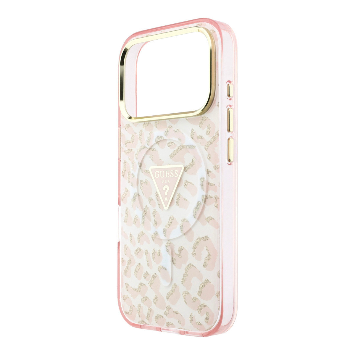 GUESS iPhone 18 Pro Max hoesje - HC Magsafe IML Leopard Glitter Triangle Logo - Roze - detail 5