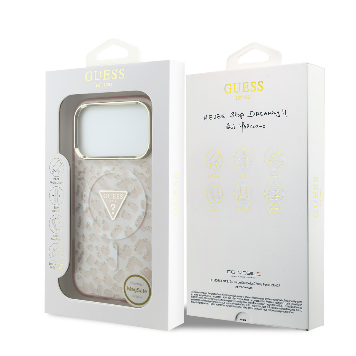 GUESS iPhone 18 Pro Max hoesje - HC Magsafe IML Leopard Glitter Triangle Logo - Roze - detail 7