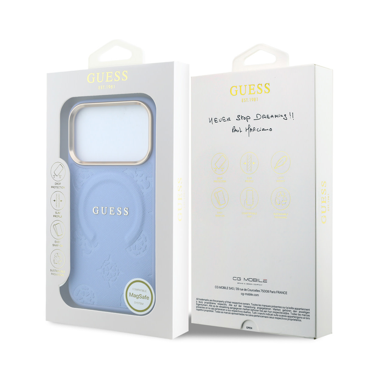 GUESS iPhone 18 Pro Max hoesje - HC Magsafe Saffiano HS Peony & Ring - Lichtblauw - detail 7