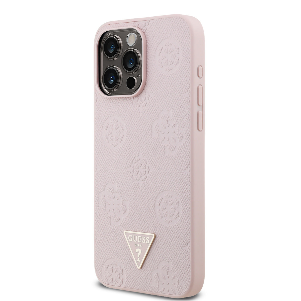 GUESS iPhone 15 Pro Max hoesje - HC O Grained PU HS Peony And Triangle Logo - Roze - detail 1