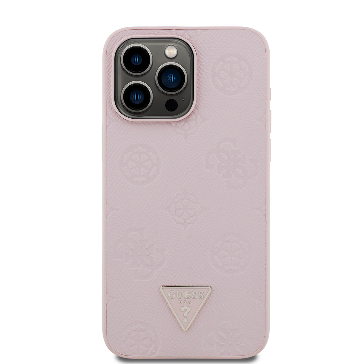 GUESS iPhone 15 Pro Max hoesje - HC O Grained PU HS Peony And Triangle Logo - Roze - detail 2