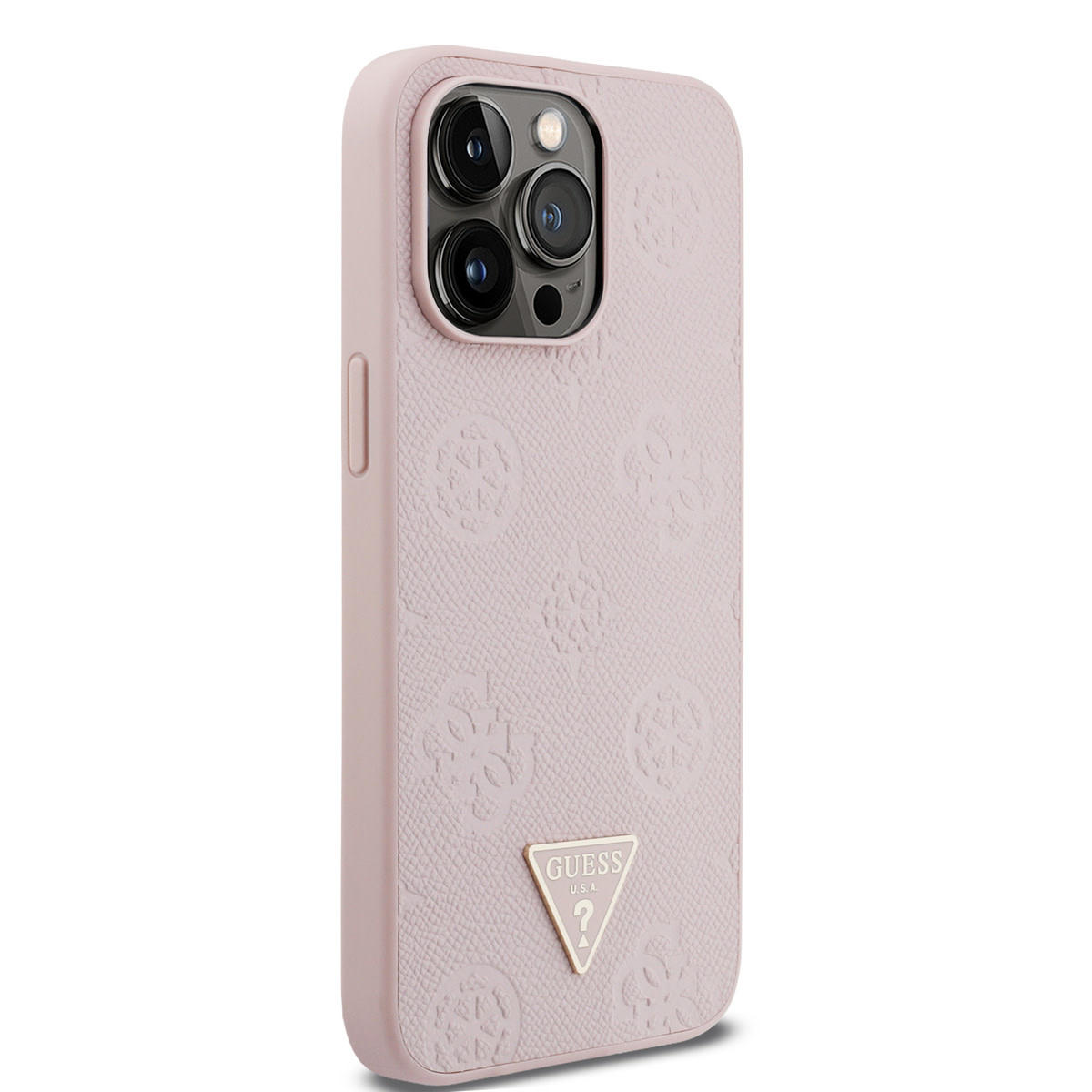 GUESS iPhone 15 Pro Max hoesje - HC O Grained PU HS Peony And Triangle Logo - Roze - detail 3