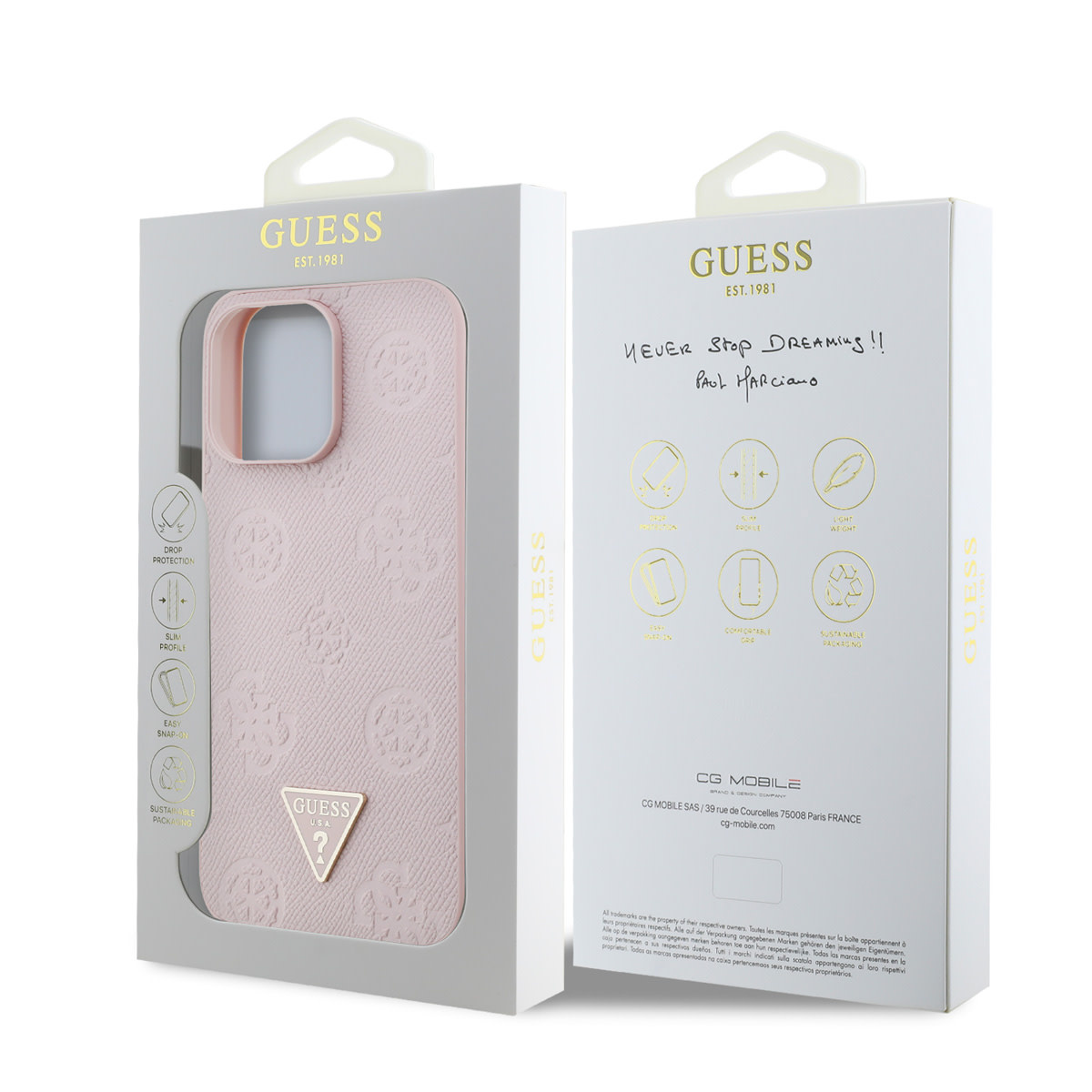 GUESS iPhone 15 Pro Max hoesje - HC O Grained PU HS Peony And Triangle Logo - Roze - detail 7