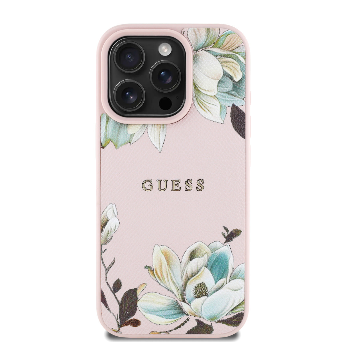 GUESS iPhone 16 Pro Max hoesje - HC O Grained PU Printed Flowers And Classic Logo - Roze - detail 2