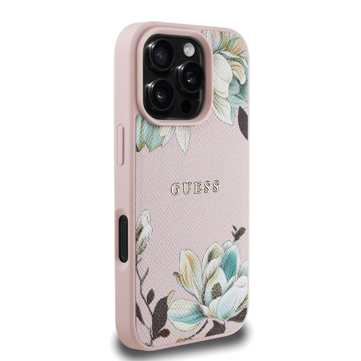 GUESS iPhone 16 Pro Max hoesje - HC O Grained PU Printed Flowers And Classic Logo - Roze - detail 3