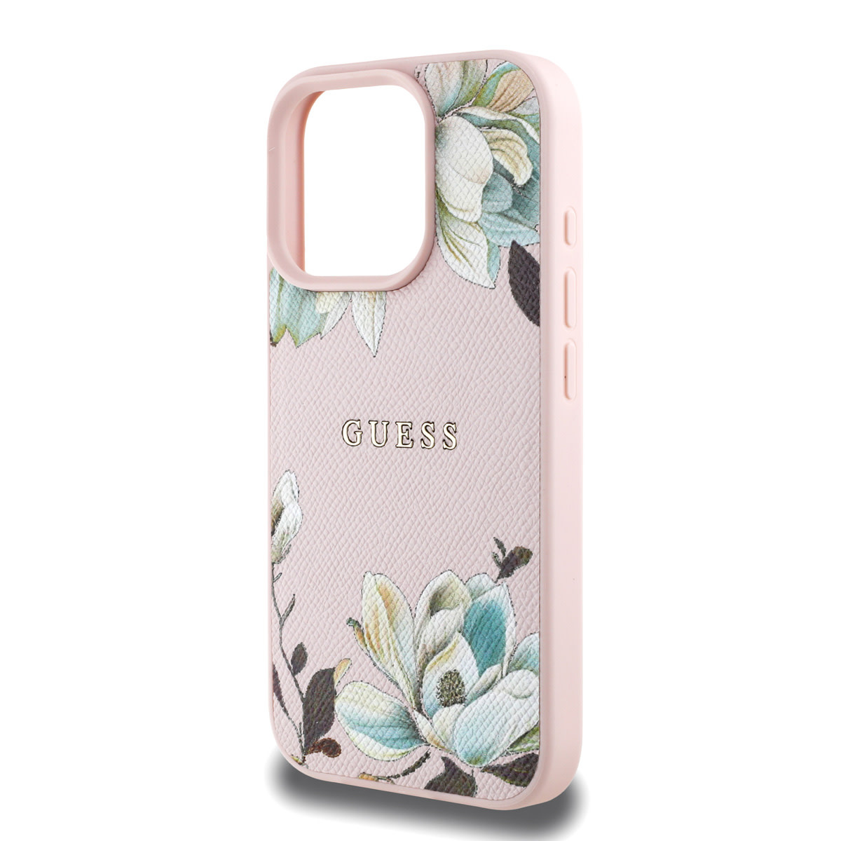 GUESS iPhone 16 Pro Max hoesje - HC O Grained PU Printed Flowers And Classic Logo - Roze - detail 5