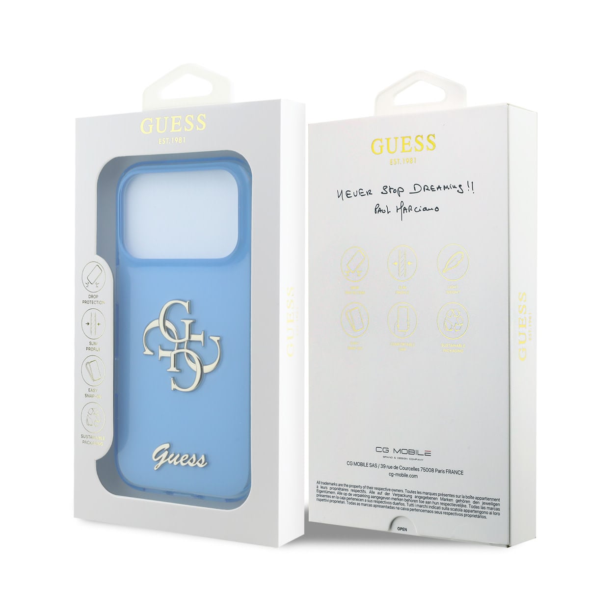 GUESS iPhone 18 Pro Case - IML - 4G - hard shell - script metal logo - Lichtblauw - detail 7