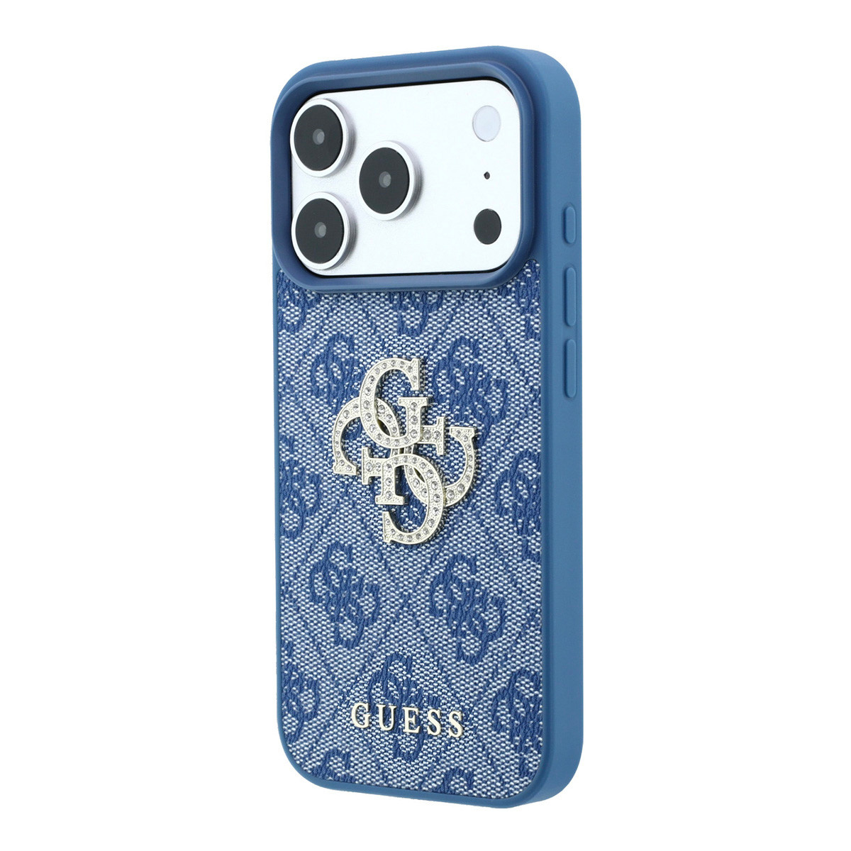GUESS iPhone 18 Pro / iPhone 17 Pro hoesje 4G - PU - hard shell - large rhinestone logo Blauw - detail 6