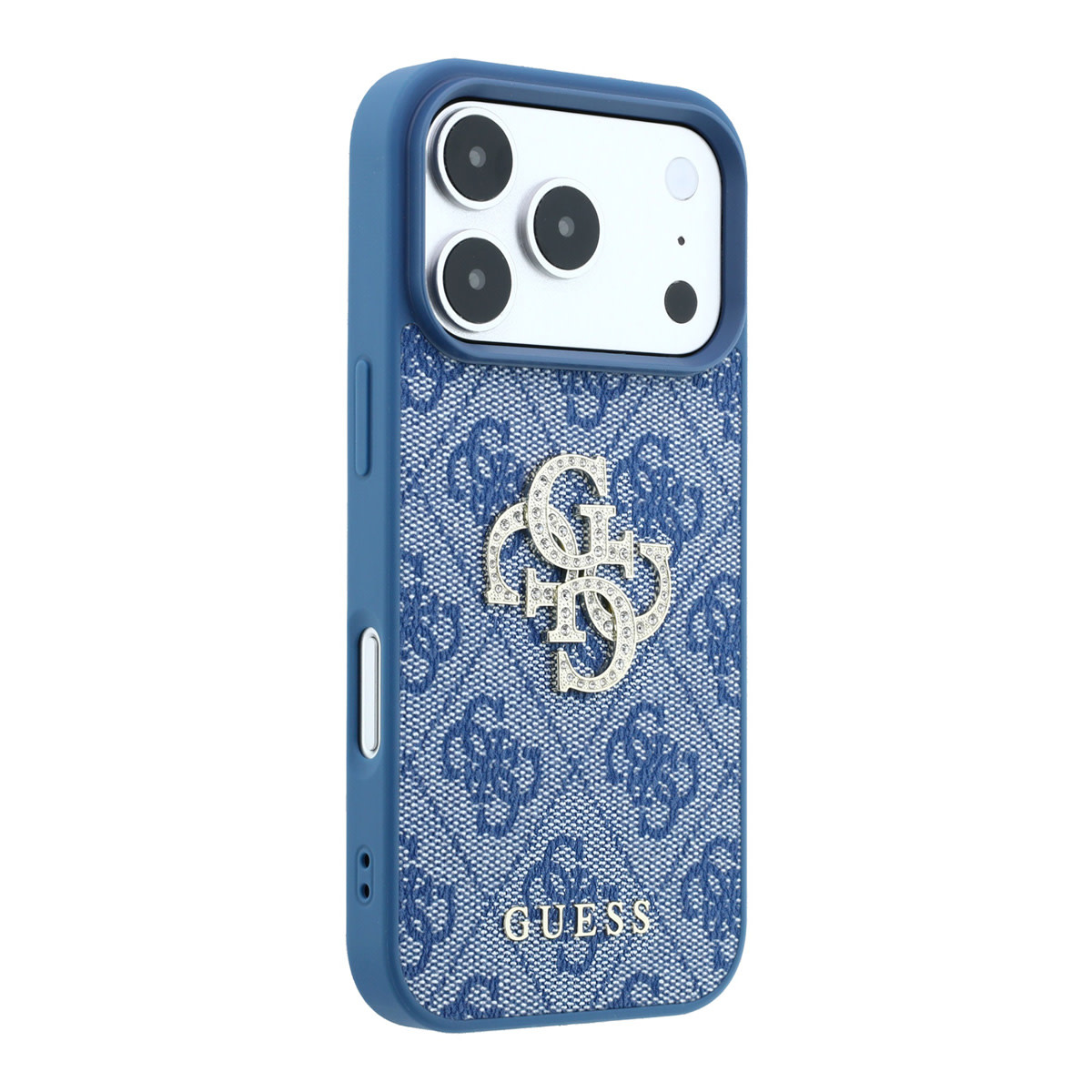 GUESS iPhone 18 Pro / iPhone 17 Pro hoesje 4G - PU - hard shell - large rhinestone logo Blauw - detail 5