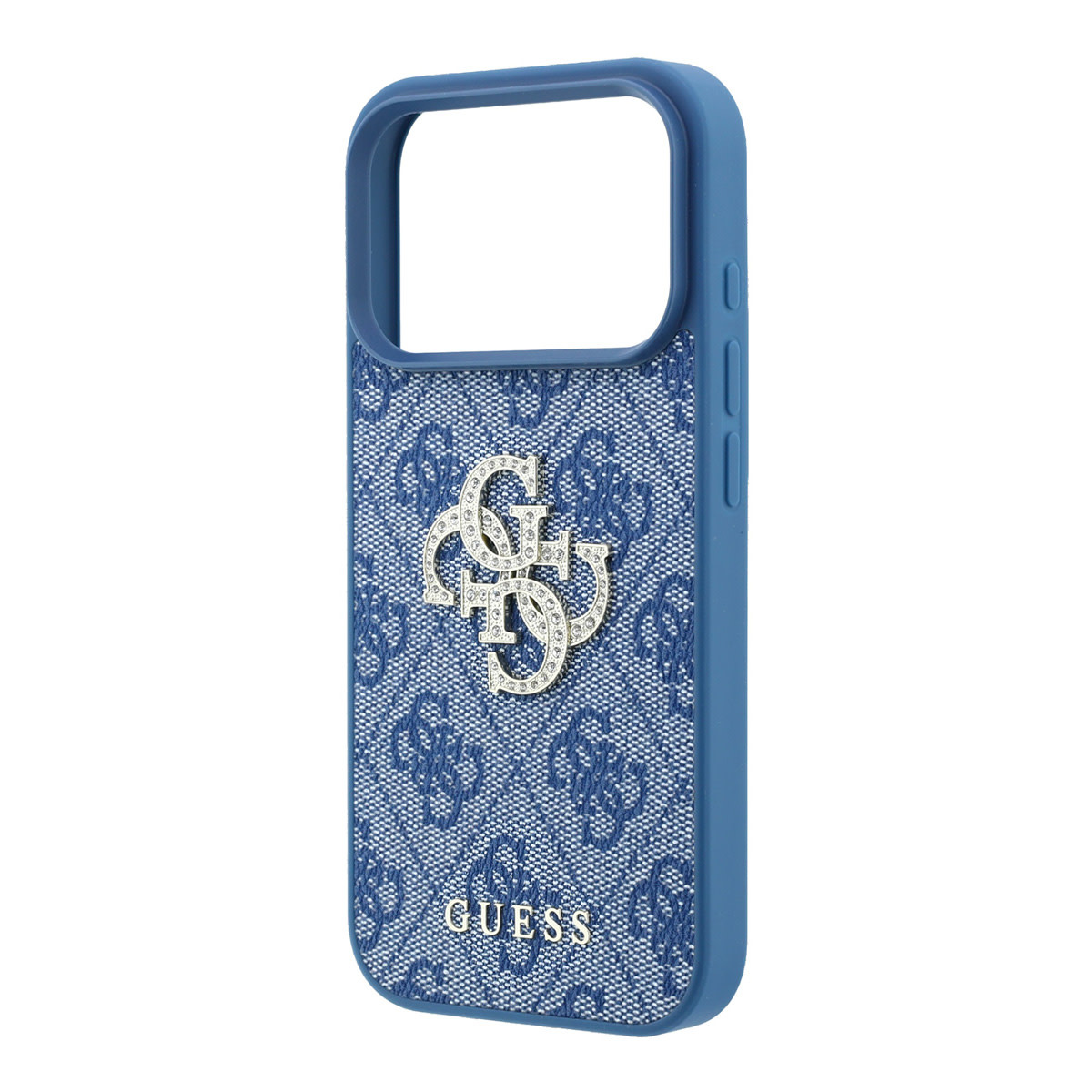 GUESS iPhone 18 Pro / iPhone 17 Pro hoesje 4G - PU - hard shell - large rhinestone logo Blauw - detail 4
