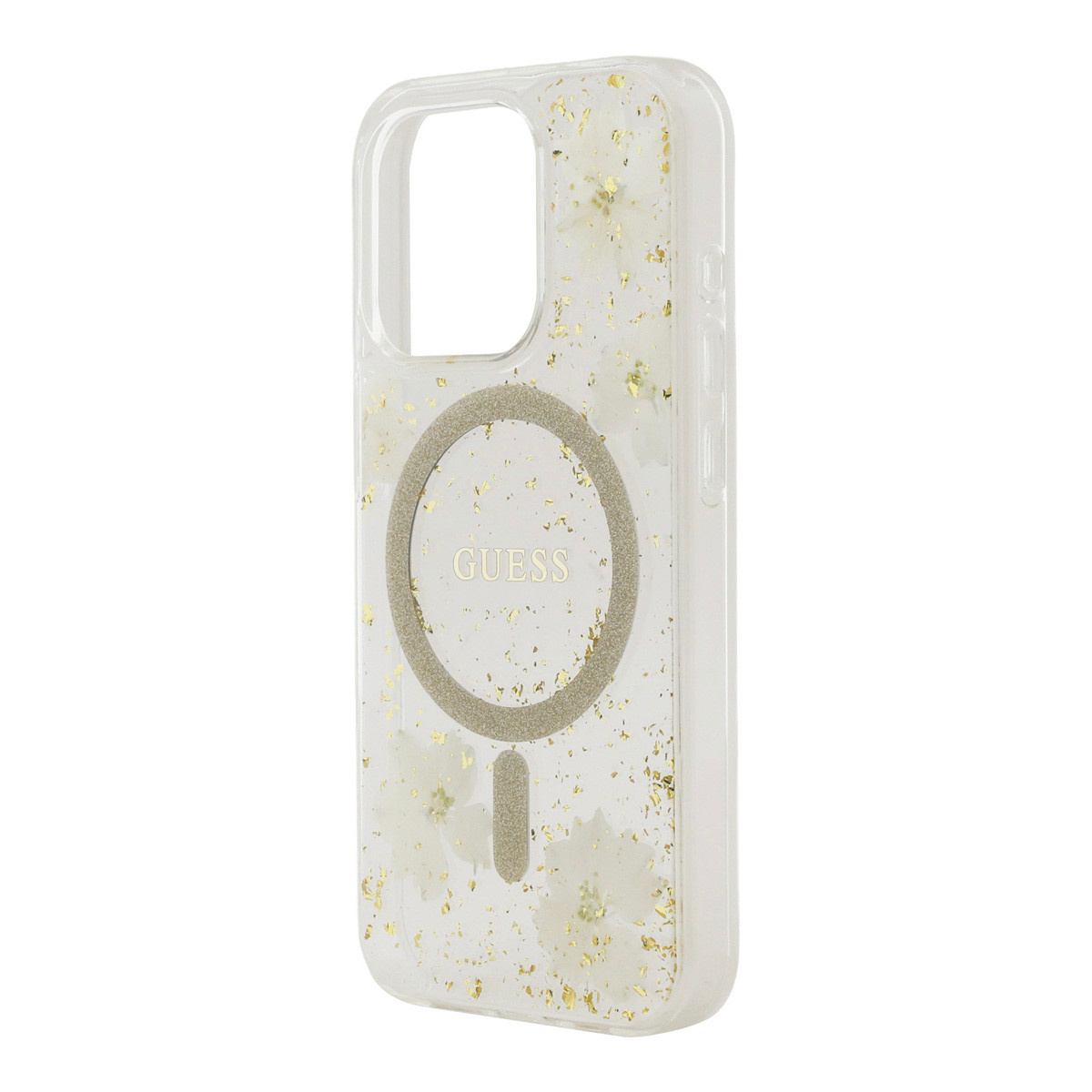 GUESS iPhone 15 Pro hoesje - O HC Magsafe Resin Flowers And Glitter - Beige - detail 5