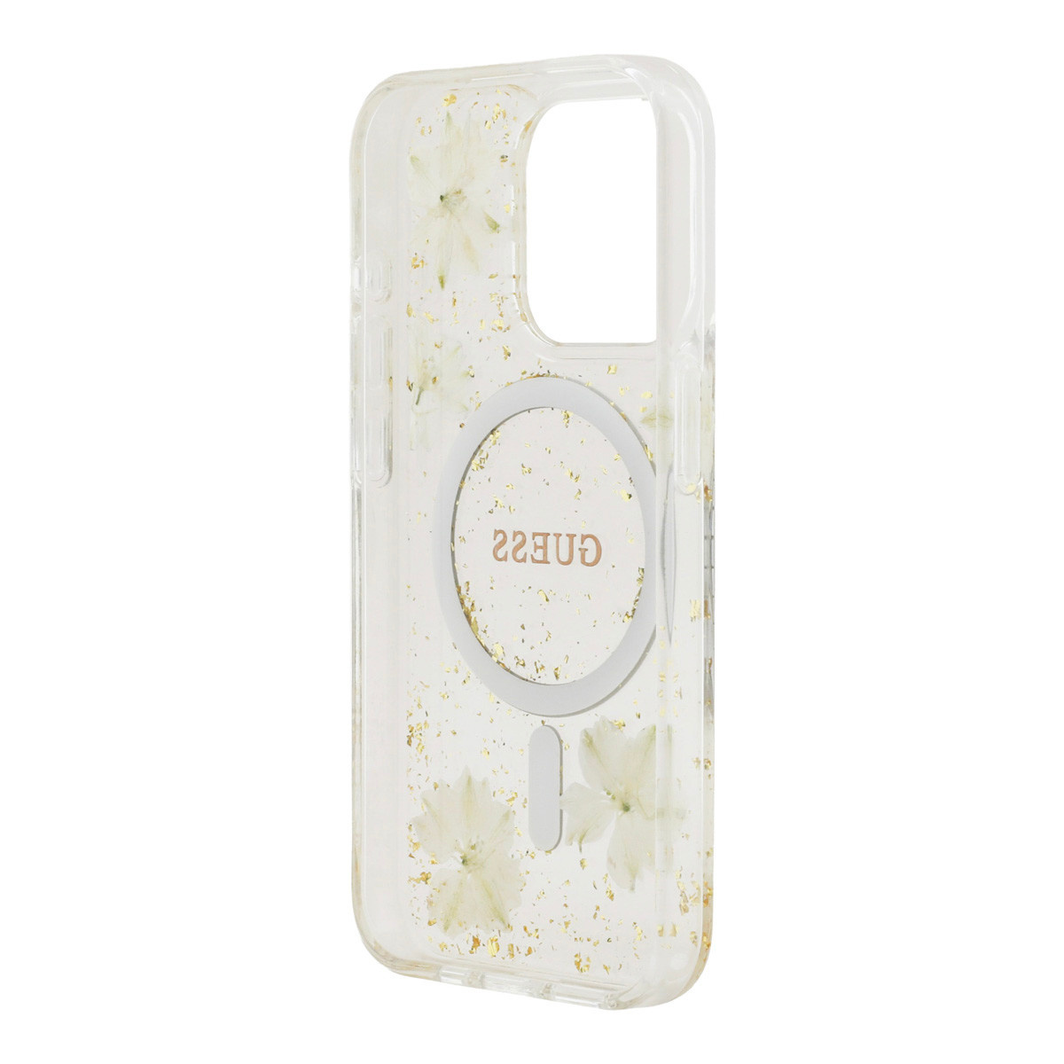 GUESS iPhone 15 Pro hoesje - O HC Magsafe Resin Flowers And Glitter - Beige - detail 6