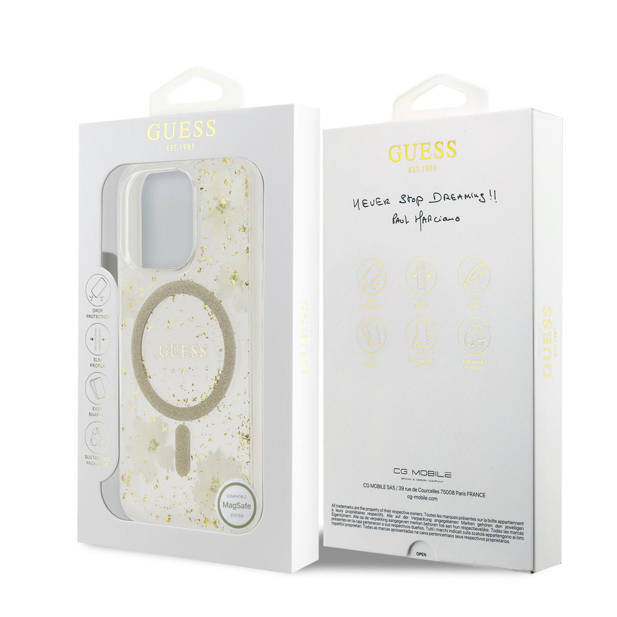 GUESS iPhone 15 Pro hoesje - O HC Magsafe Resin Flowers And Glitter - Beige - detail 7