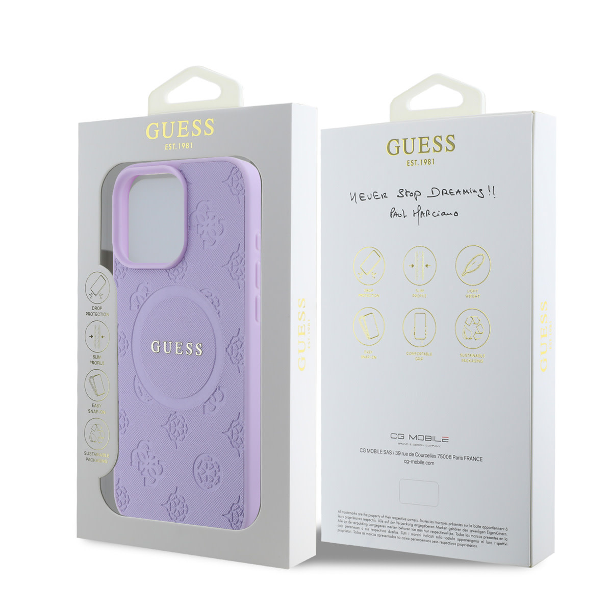 GUESS iPhone 15 Pro Max hoesje - HC O Magsafe PU Peony Hot Stamp - Paars - detail 7