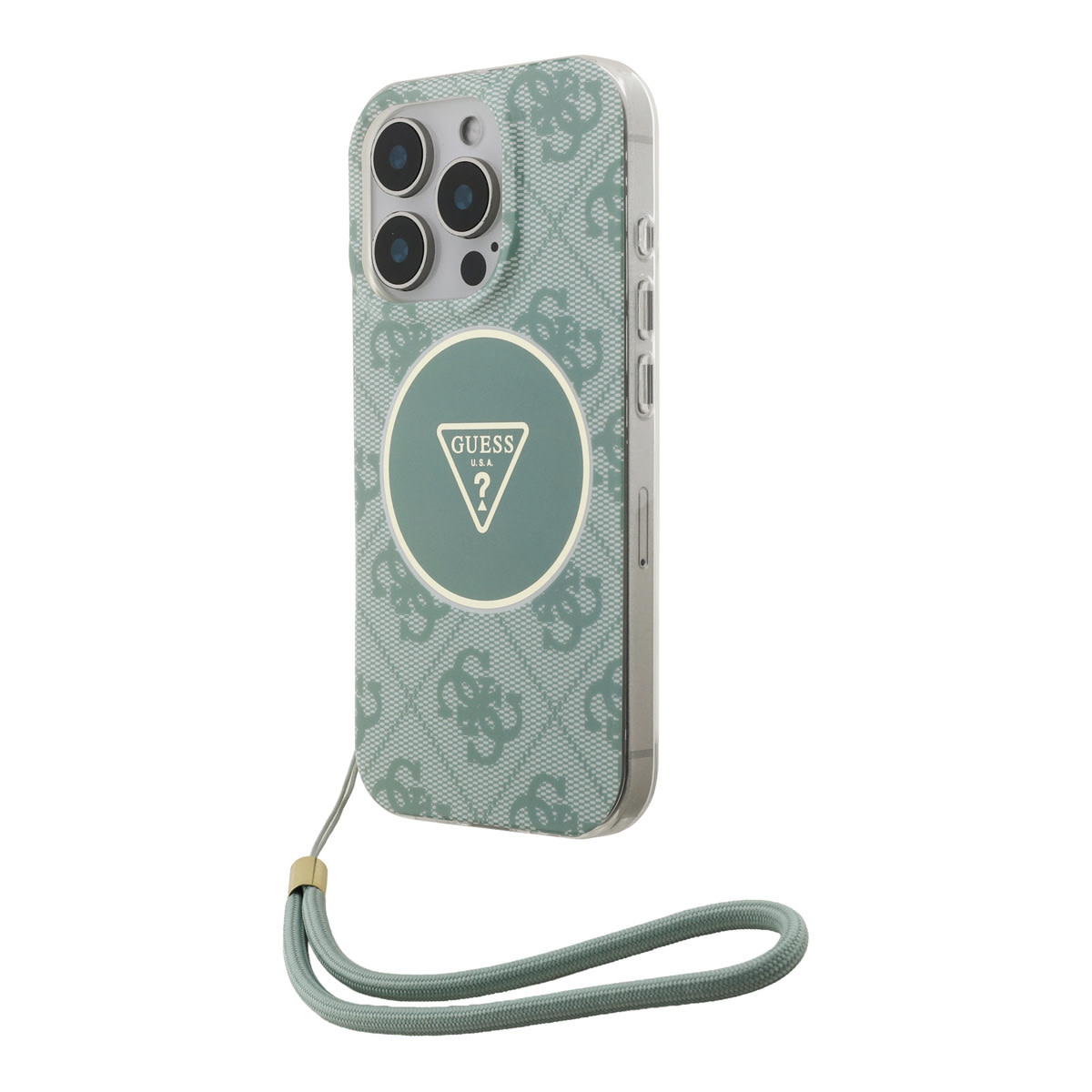 GUESS iPhone 16 Pro hoesje - HC O Magsafe IML 4G Triangle W/ Cord Strap - Groen - detail 1
