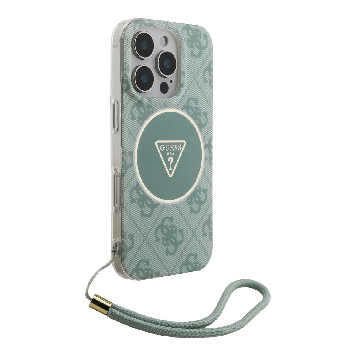 GUESS iPhone 16 Pro hoesje - HC O Magsafe IML 4G Triangle W/ Cord Strap - Groen - detail 2