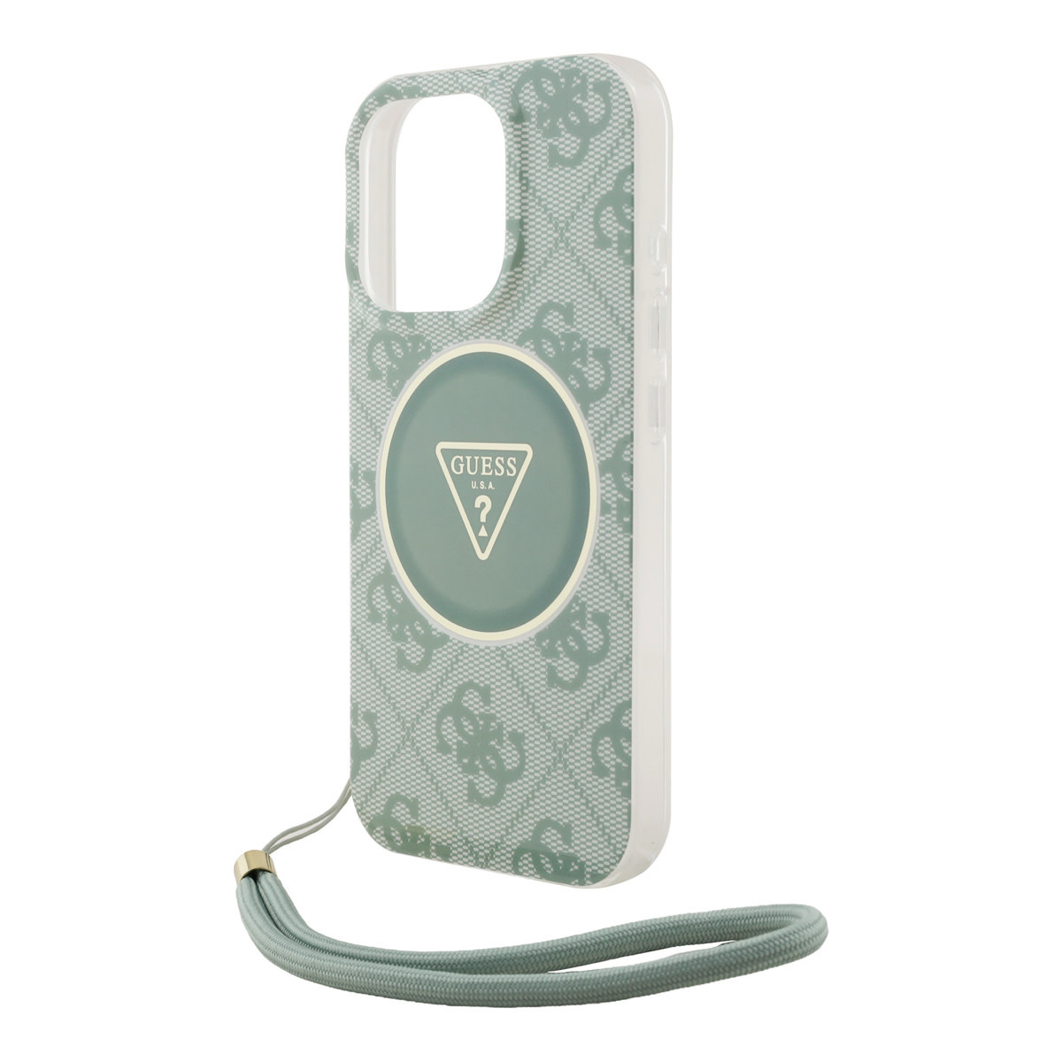 GUESS iPhone 16 Pro hoesje - HC O Magsafe IML 4G Triangle W/ Cord Strap - Groen - detail 5