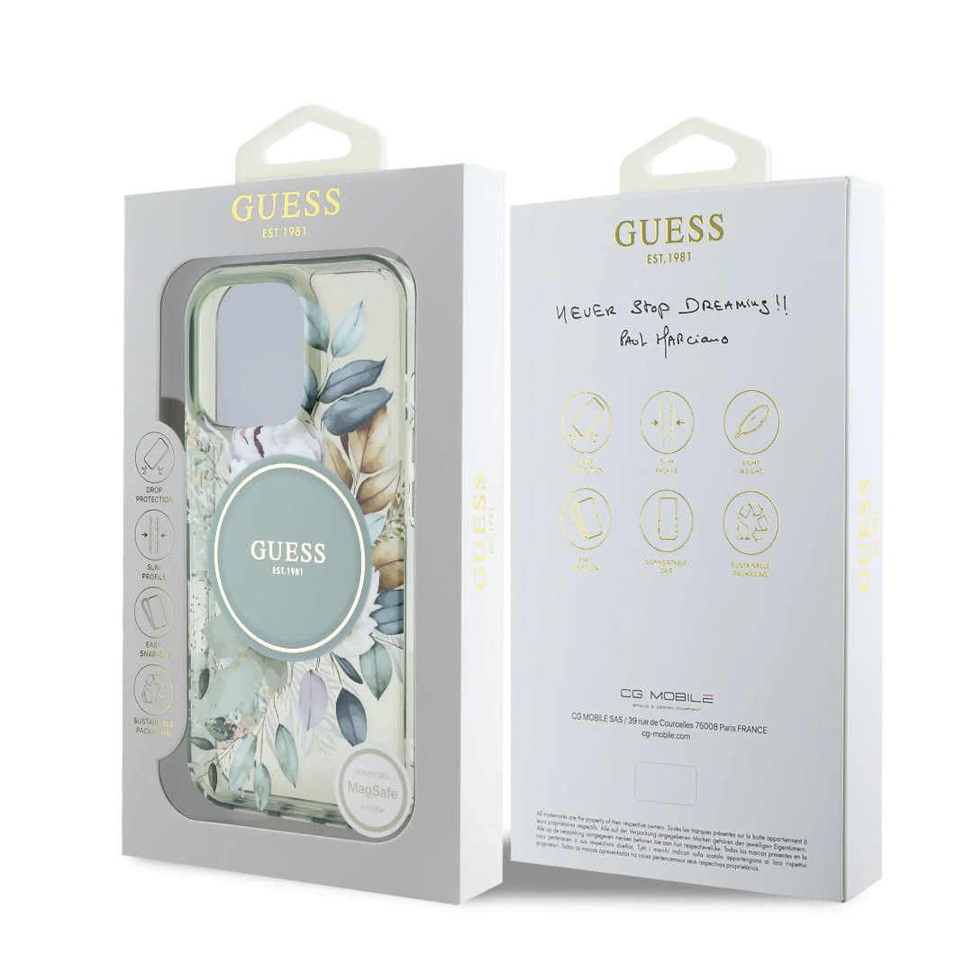 GUESS iPhone 16 Pro Max hoesje - Magsafe IML - Flower Design & Tonal Circle Logo - Groen - detail 7