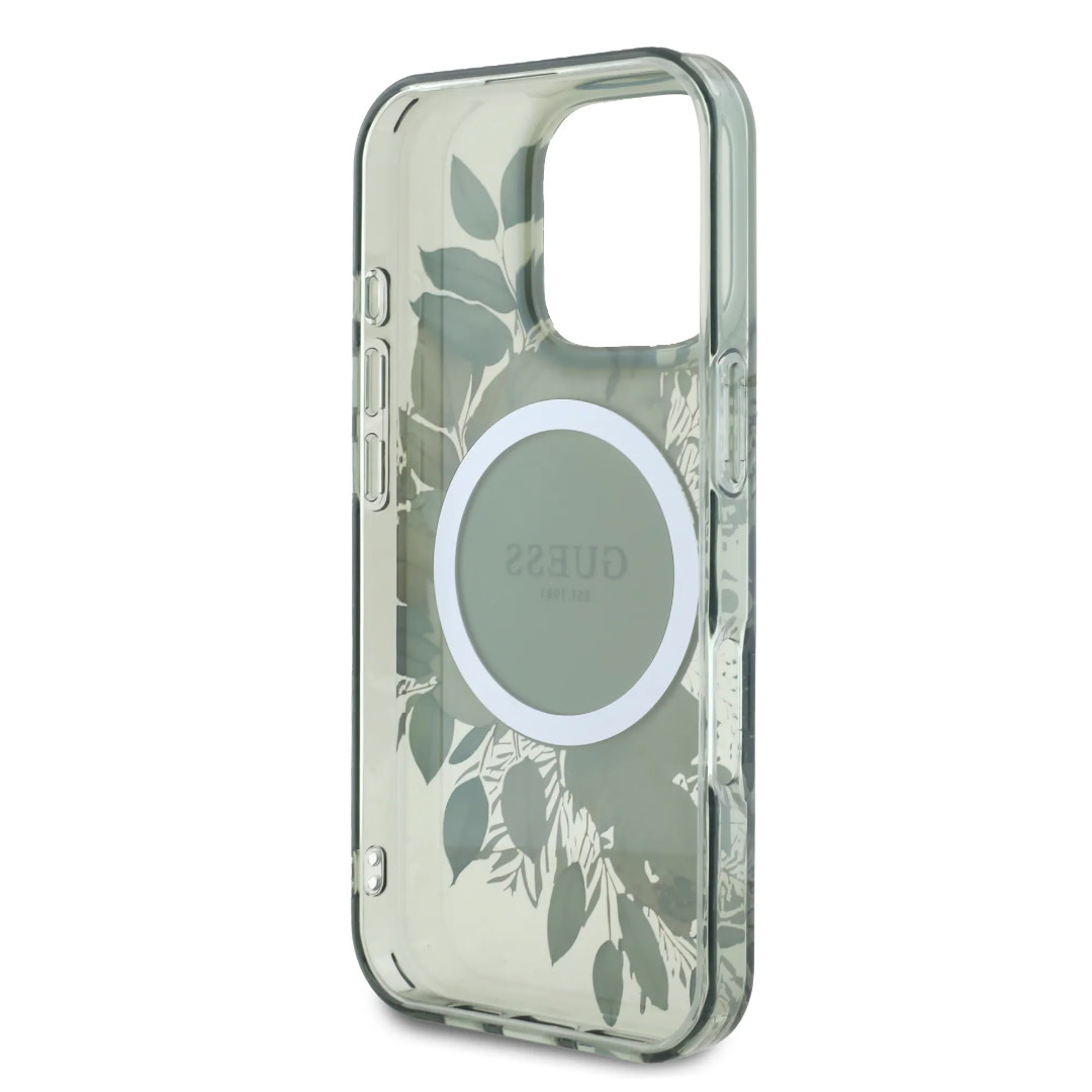 GUESS iPhone 16 Pro Max hoesje - Magsafe IML - Flower Design & Tonal Circle Logo - Groen - detail 5