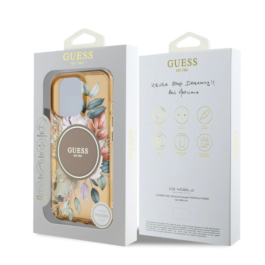 GUESS iPhone 16 Pro Max hoesje - Magsafe IML - Flower Design & Tonal Circle Logo - Bruin - detail 6