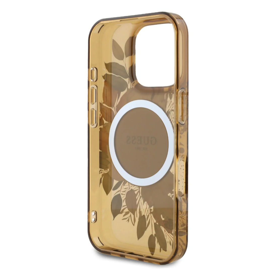 GUESS iPhone 16 Pro Max hoesje - Magsafe IML - Flower Design & Tonal Circle Logo - Bruin - detail 5