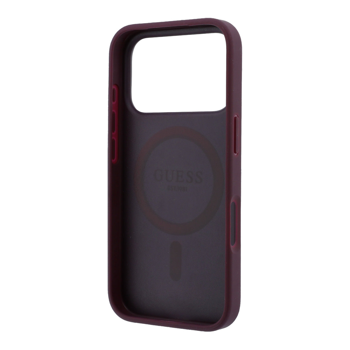 GUESS iPhone 18 Pro / iPhone 17 Pro hoesje MagSafe - PU - perforated - 4G - hard shell - gold-coloured logo Bordeauxrood - detail 1