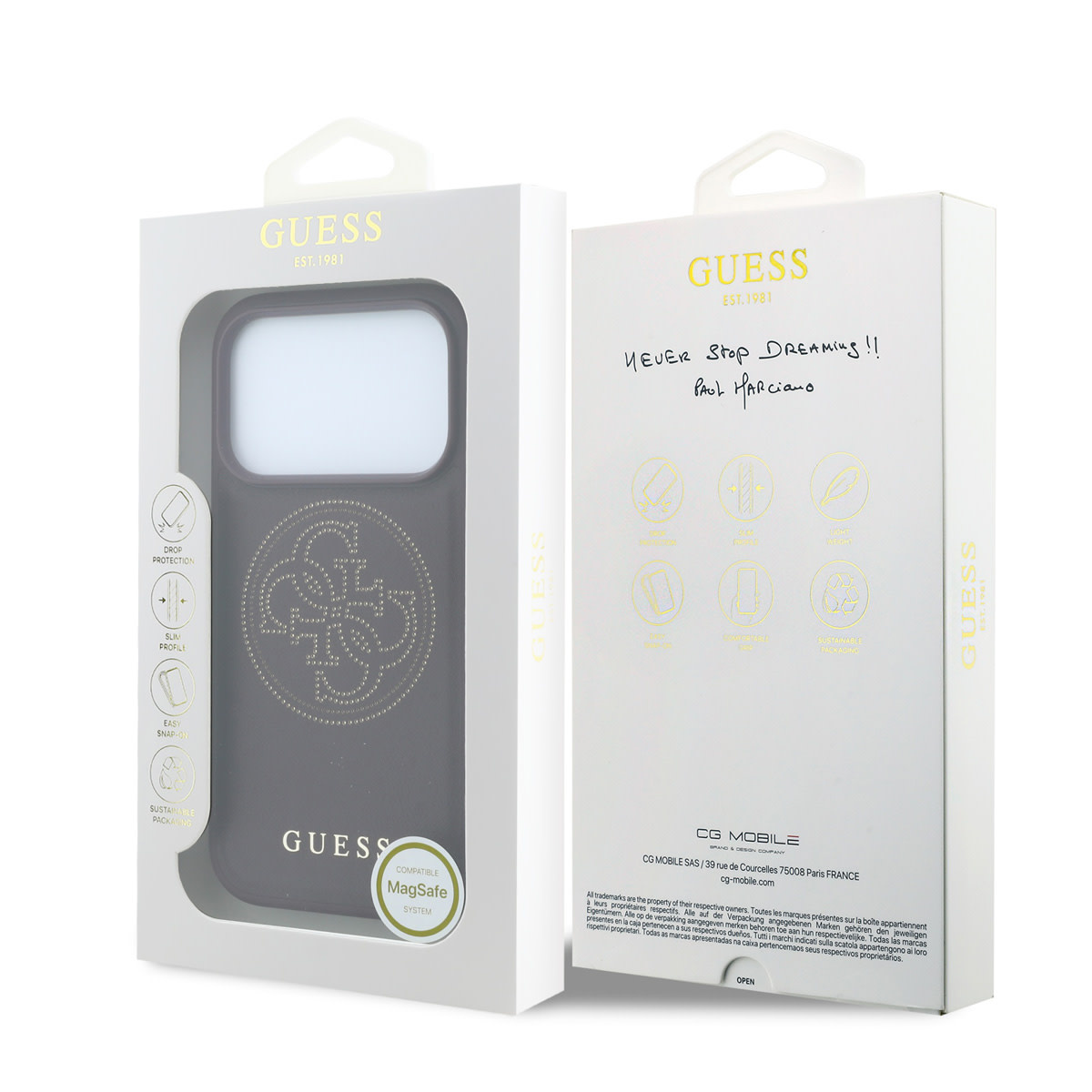 GUESS iPhone 18 Pro / iPhone 17 Pro hoesje MagSafe - PU - perforated - 4G - hard shell - gold-coloured logo Bordeauxrood - detail 4