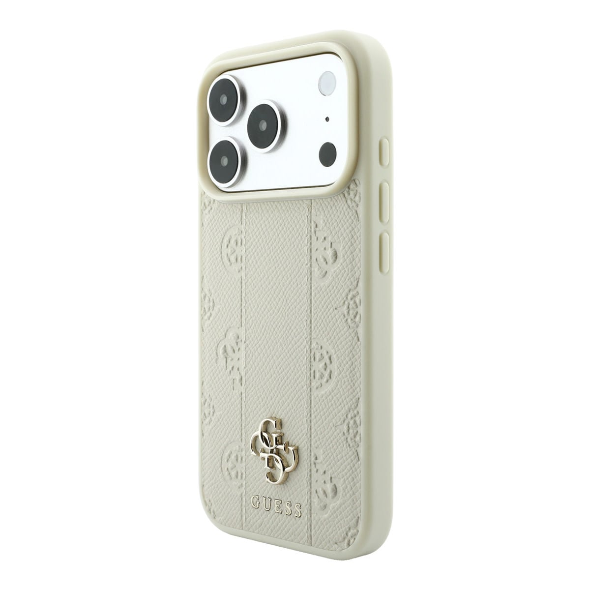 GUESS iPhone 18 Pro Case MagSafe - PU - stripe pattern - hard shell - Peony 4G logo Beige - detail 1