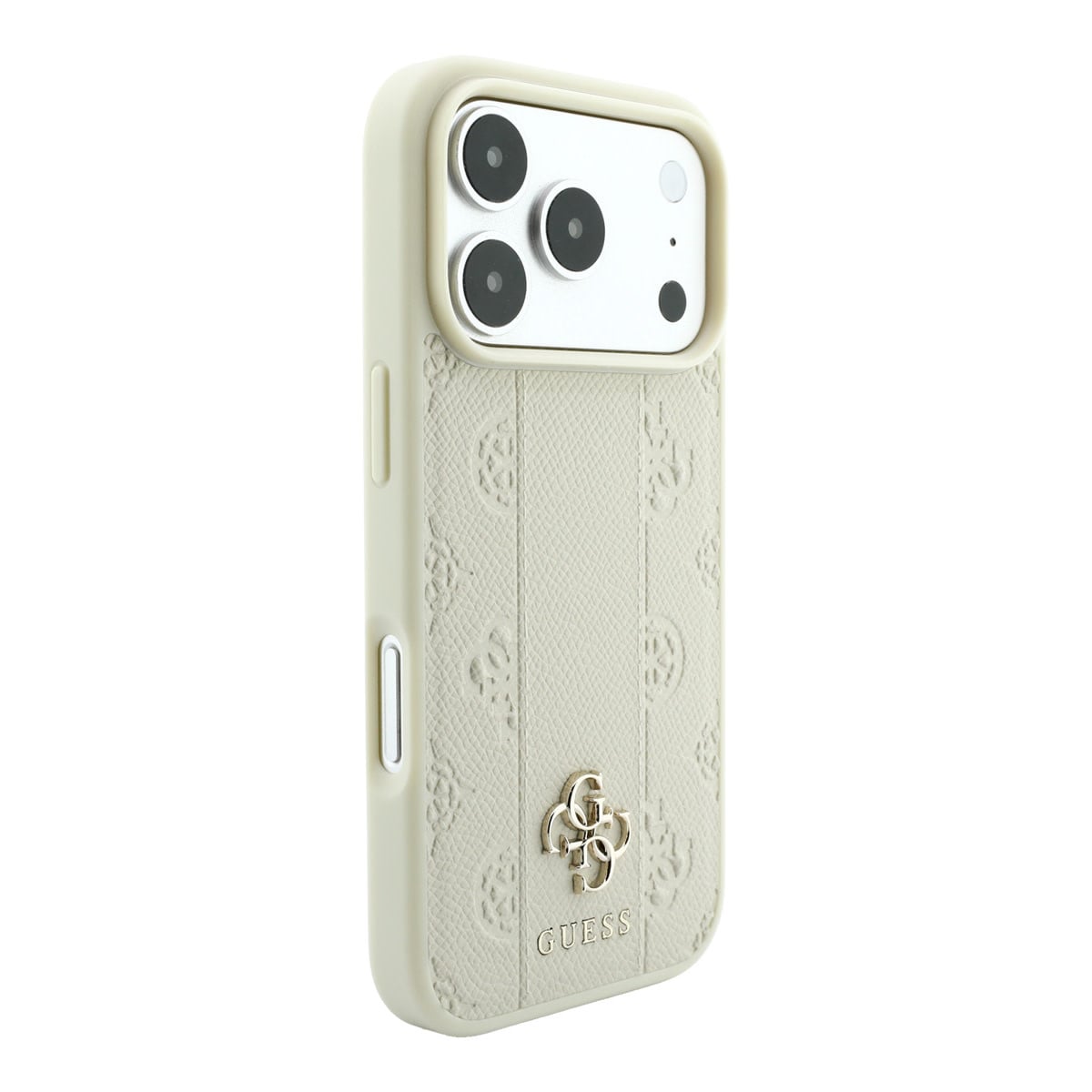 GUESS iPhone 18 Pro Case MagSafe - PU - stripe pattern - hard shell - Peony 4G logo Beige - detail 3