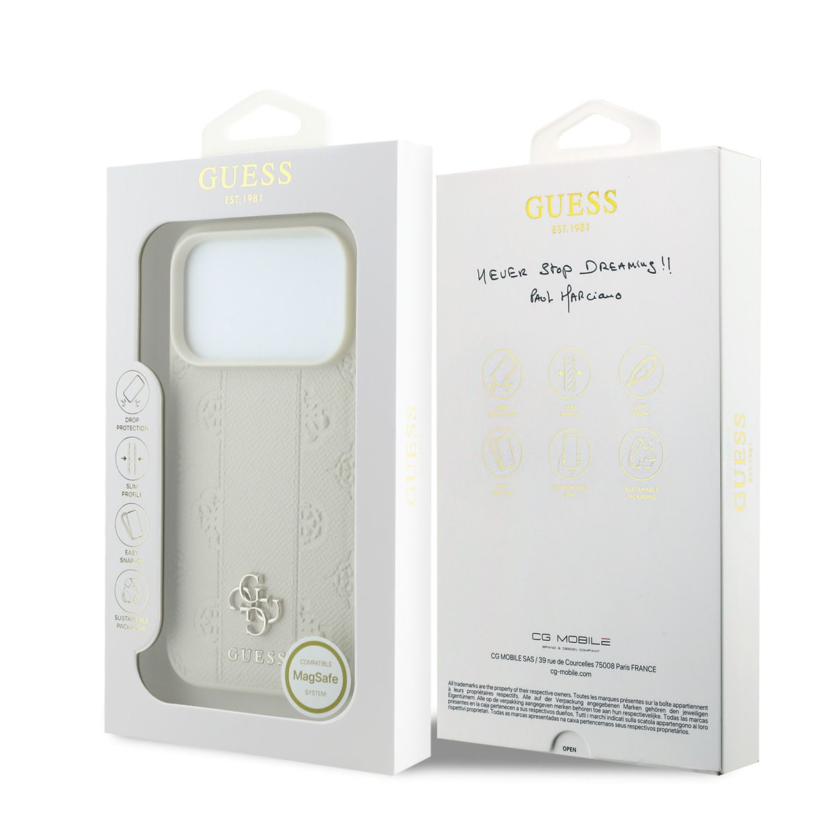 GUESS iPhone 18 Pro Case MagSafe - PU - stripe pattern - hard shell - Peony 4G logo Beige - detail 7