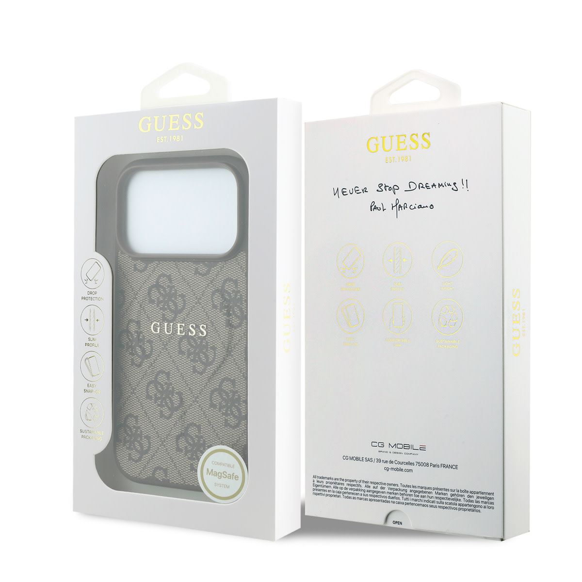 GUESS iPhone 18 Pro / iPhone 17 Pro hoesje MagSafe - embossed detailing - 4G - PU - hard shell - classic logo Bruin - detail 2