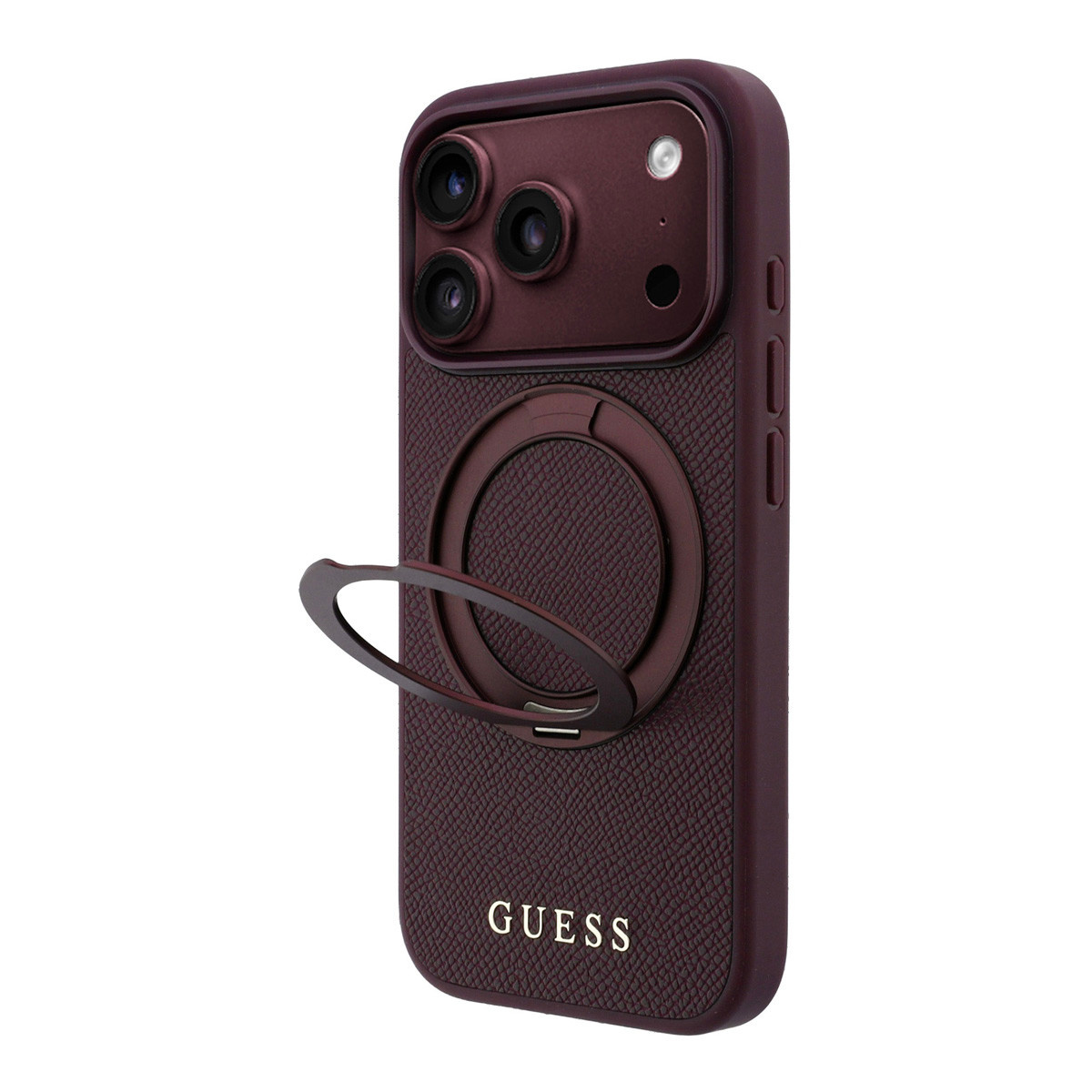 GUESS iPhone 18 Pro Max / iPhone 17 Pro Max hoesje MagSafe - grained PU - hard shell - ring stand - classic logo Bordeauxrood - detail 7