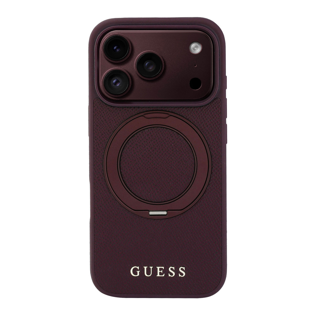 GUESS iPhone 18 Pro Max / iPhone 17 Pro Max hoesje MagSafe - grained PU - hard shell - ring stand - classic logo Bordeauxrood - detail 6