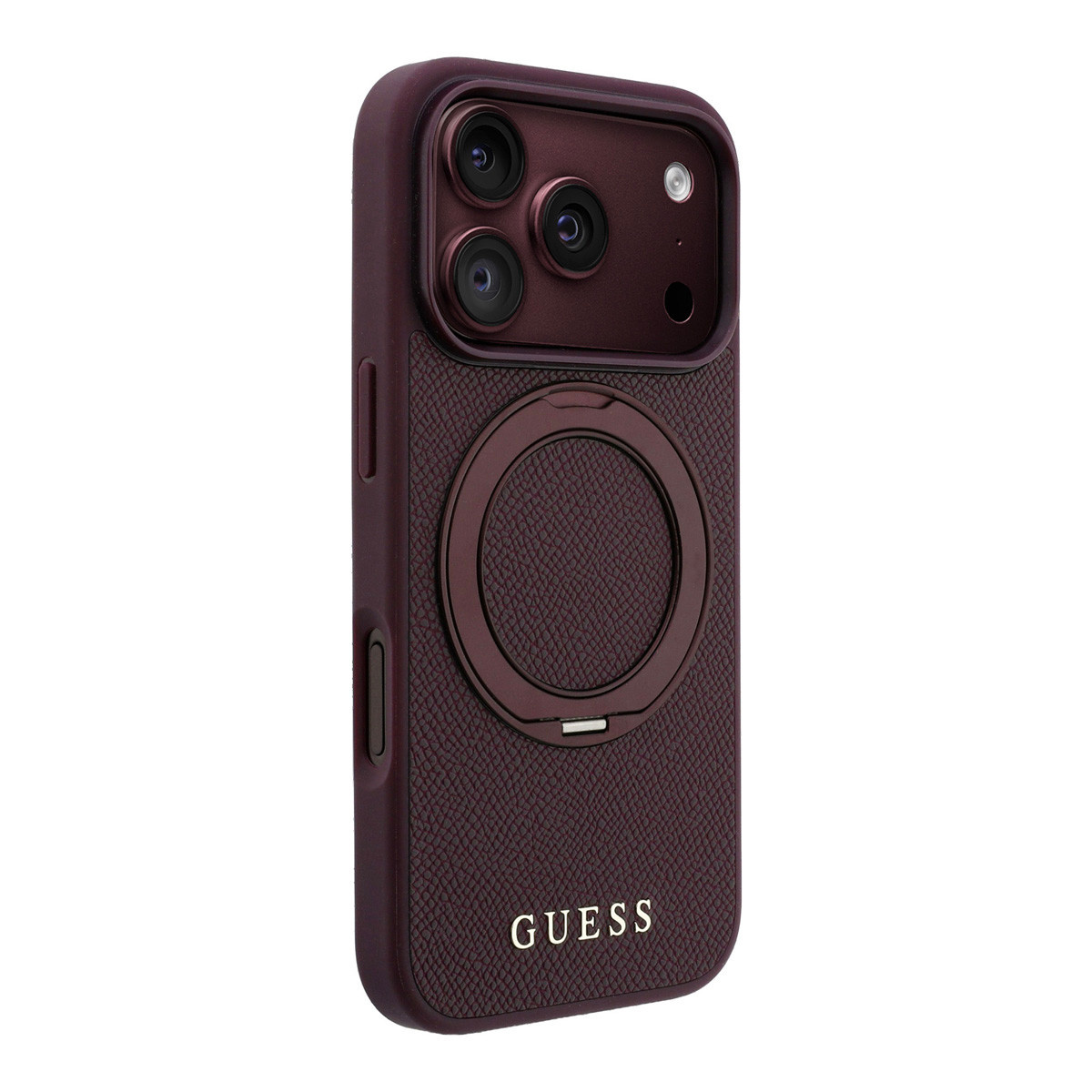 GUESS iPhone 18 Pro Max / iPhone 17 Pro Max hoesje MagSafe - grained PU - hard shell - ring stand - classic logo Bordeauxrood - detail 4