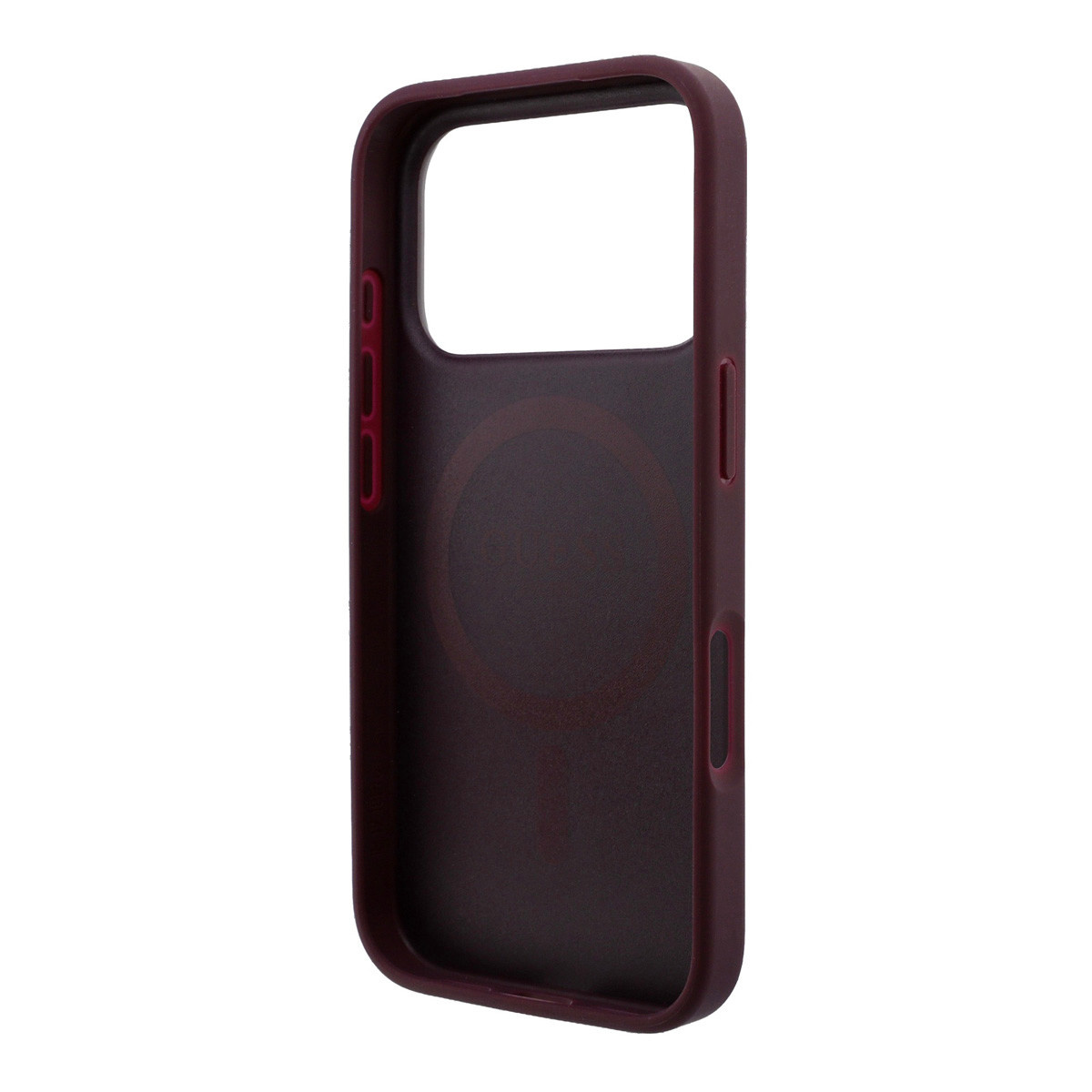 GUESS iPhone 18 Pro Max / iPhone 17 Pro Max hoesje MagSafe - grained PU - hard shell - ring stand - classic logo Bordeauxrood - detail 1