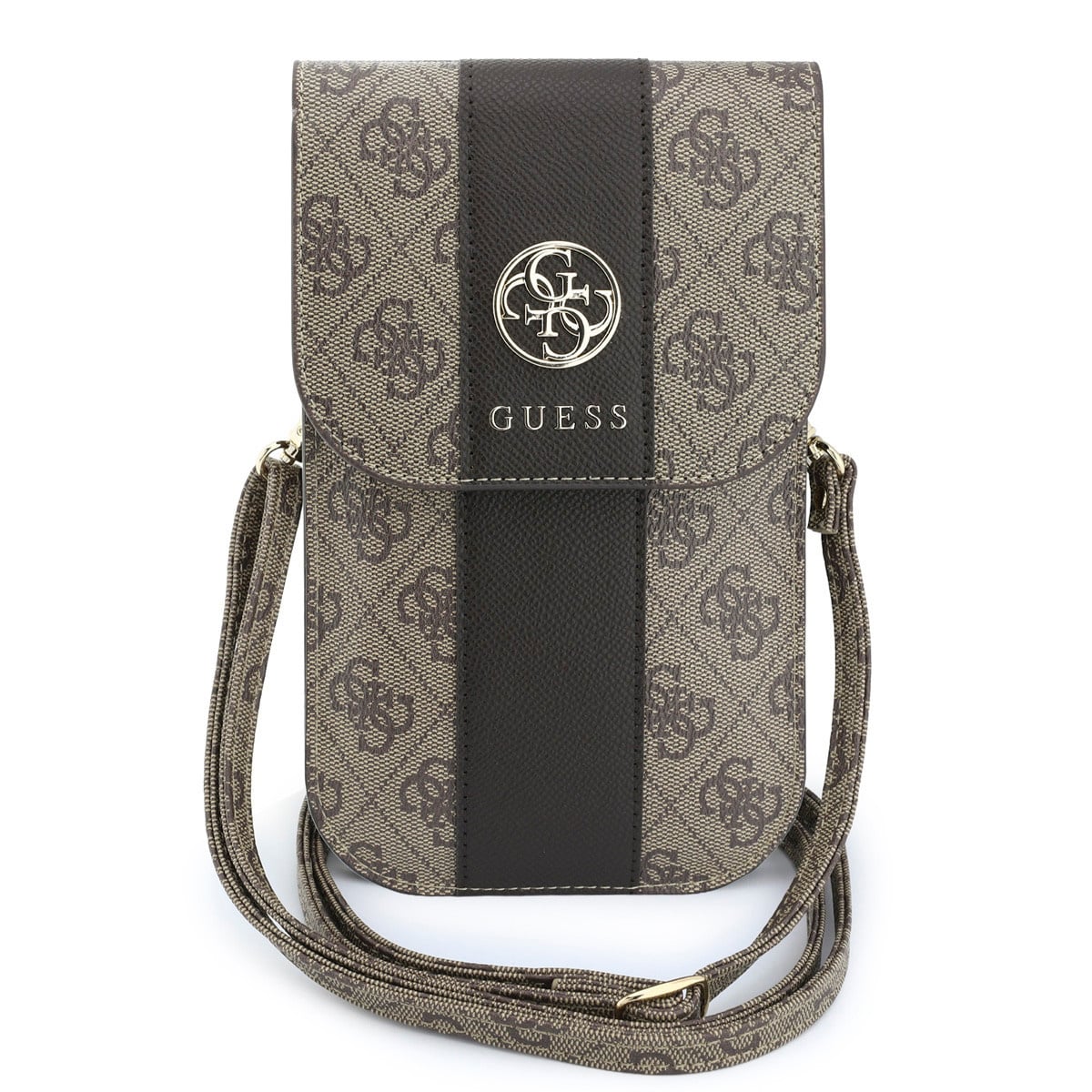 GUESS Phone pouch 4G - PU - round 4G logo - classic logo - stripe pattern - carrying strap Bruin - detail 2