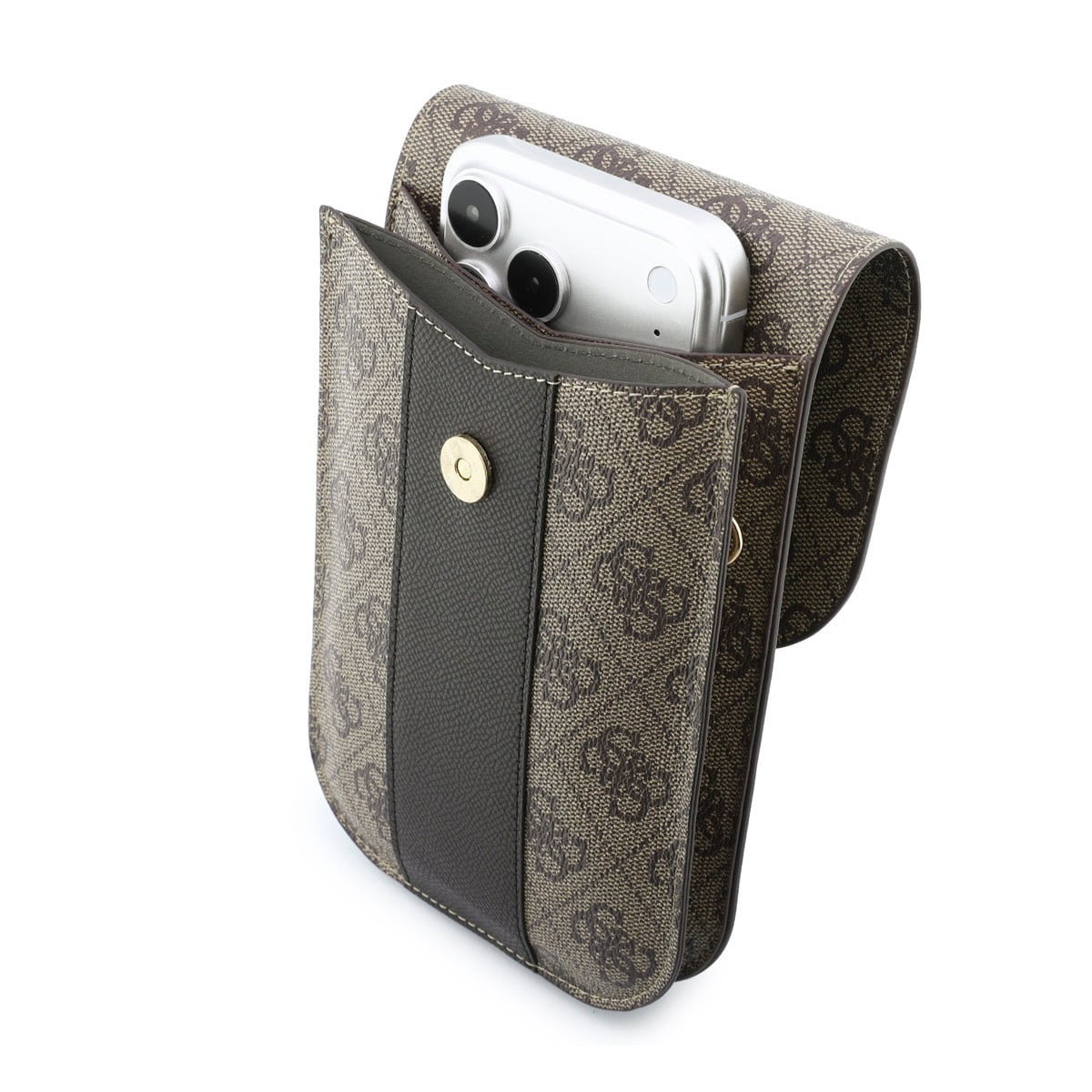 GUESS Phone pouch 4G - PU - round 4G logo - classic logo - stripe pattern - carrying strap Bruin - detail 1
