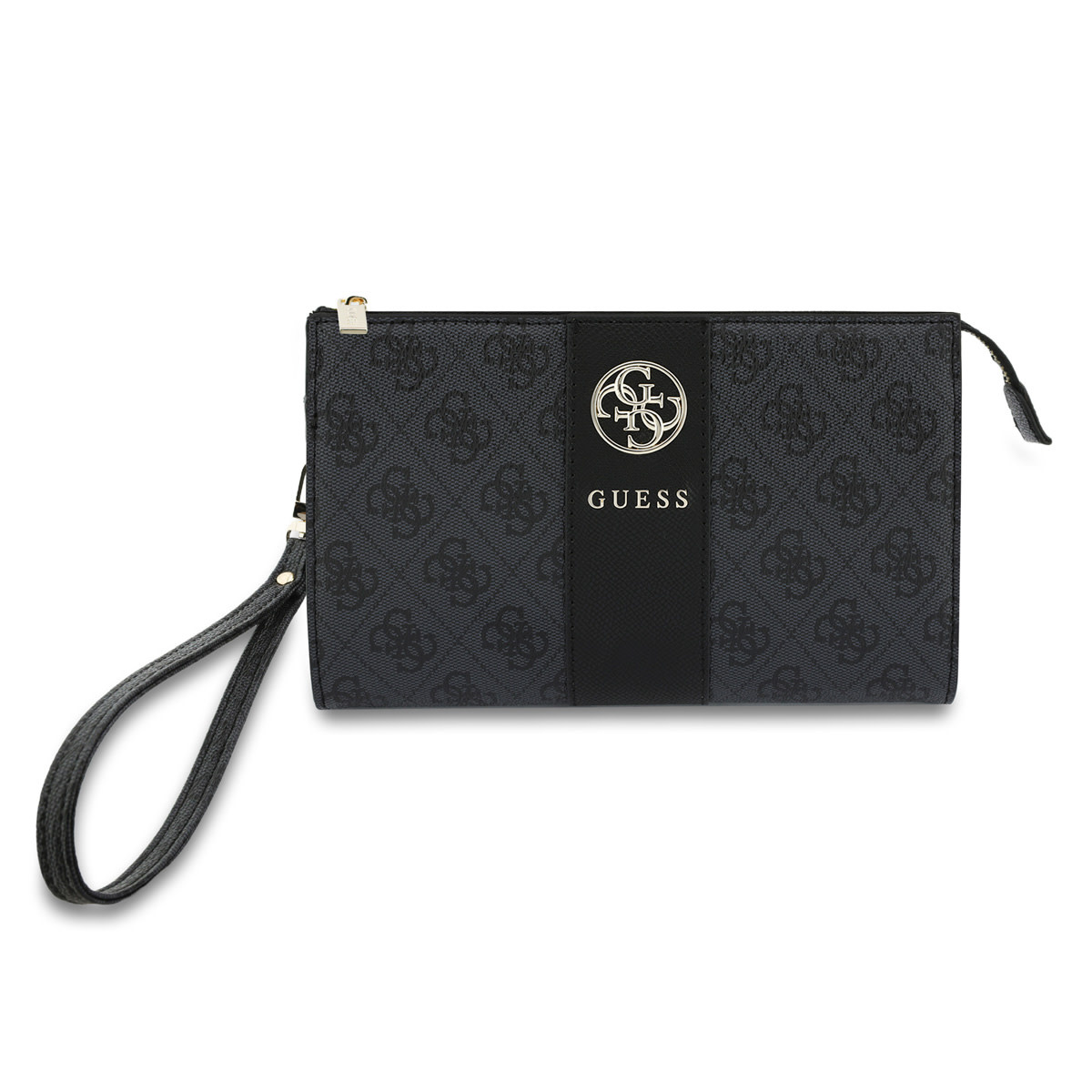 GUESS Phone pouch 4G - PU - round 4G logo - classic logo - stripe pattern Zwart - detail 1