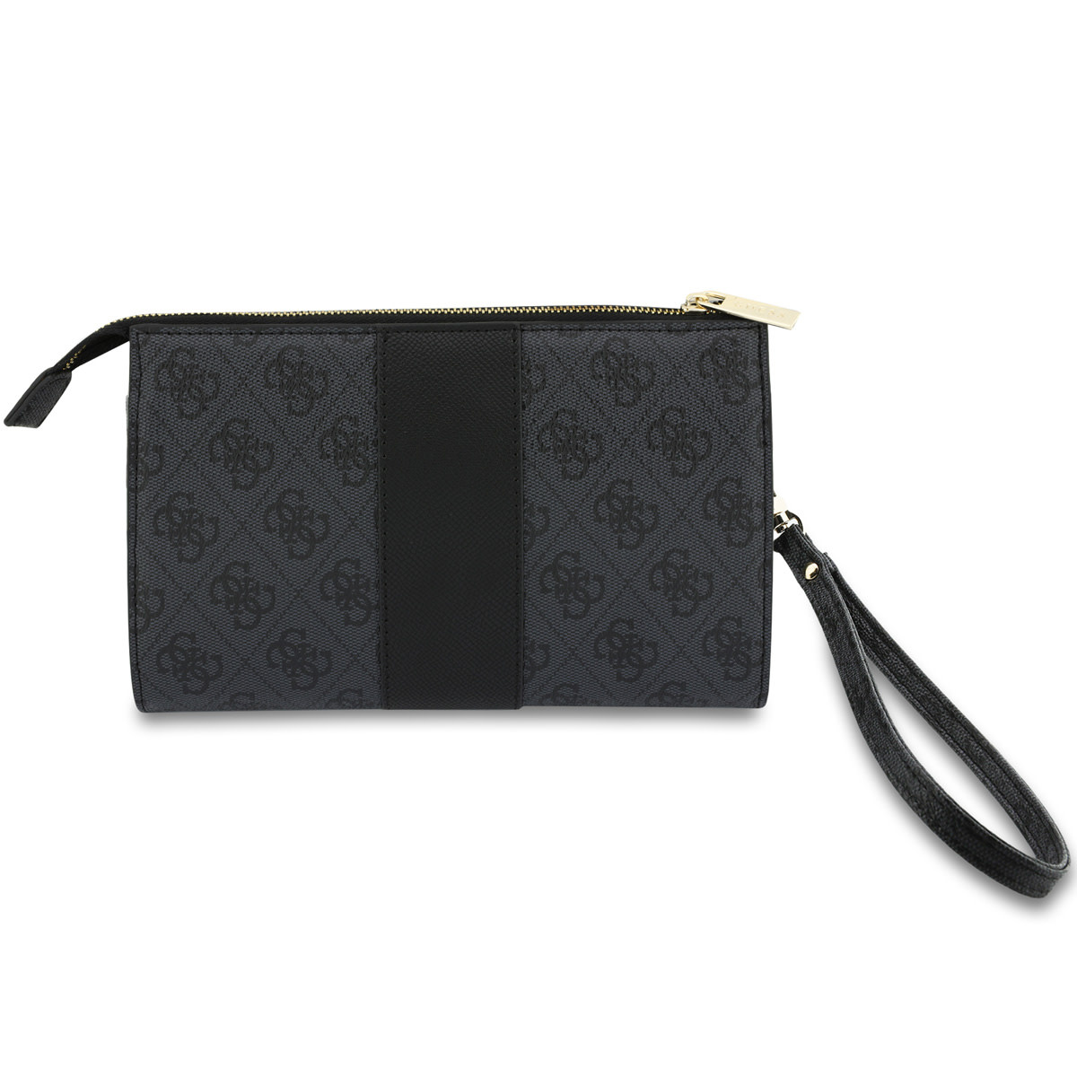 GUESS Phone pouch 4G - PU - round 4G logo - classic logo - stripe pattern Zwart - detail 4