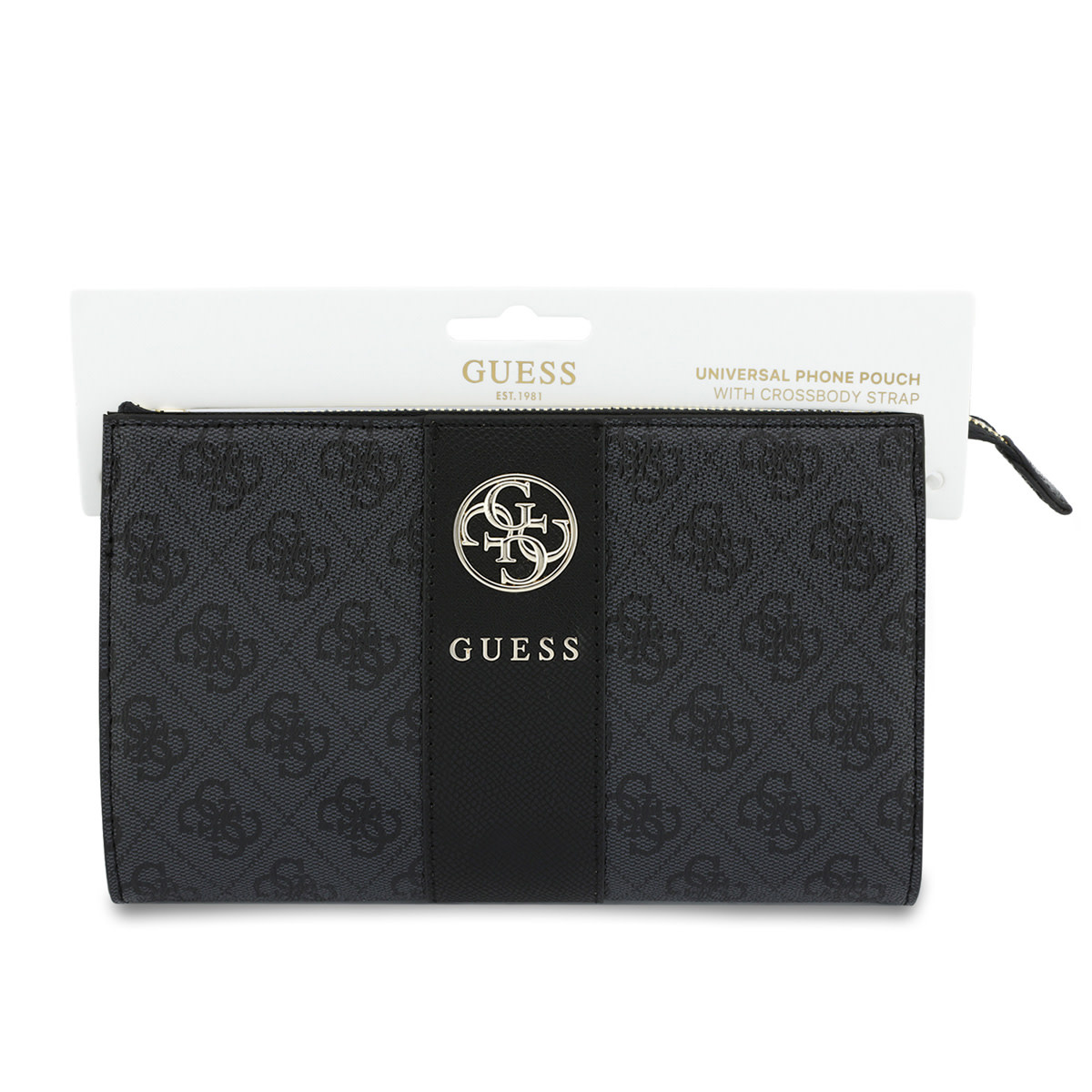 GUESS Phone pouch 4G - PU - round 4G logo - classic logo - stripe pattern Zwart - detail 5