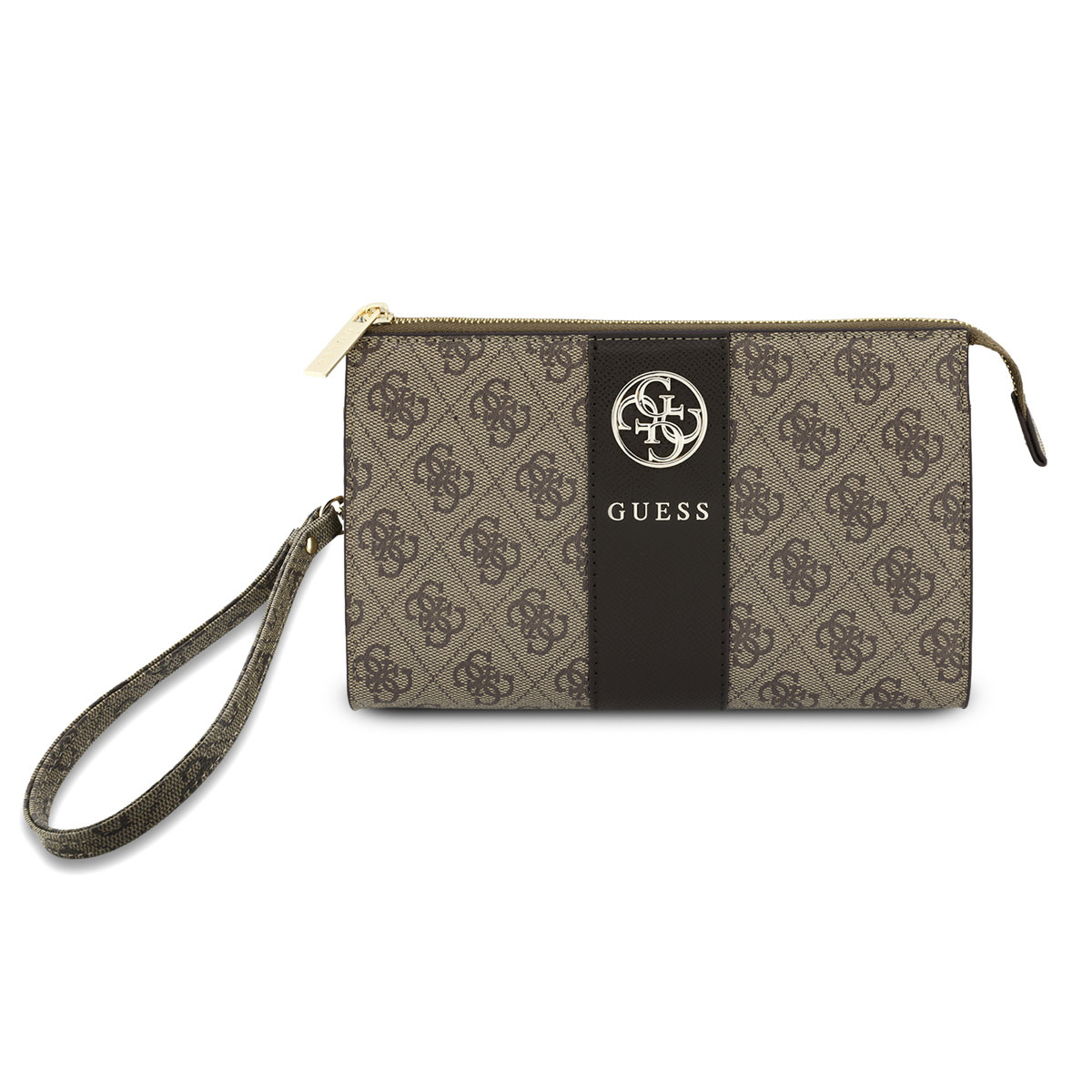 GUESS Phone pouch 4G - PU - round 4G logo - classic logo - stripe pattern Bruin - detail 1